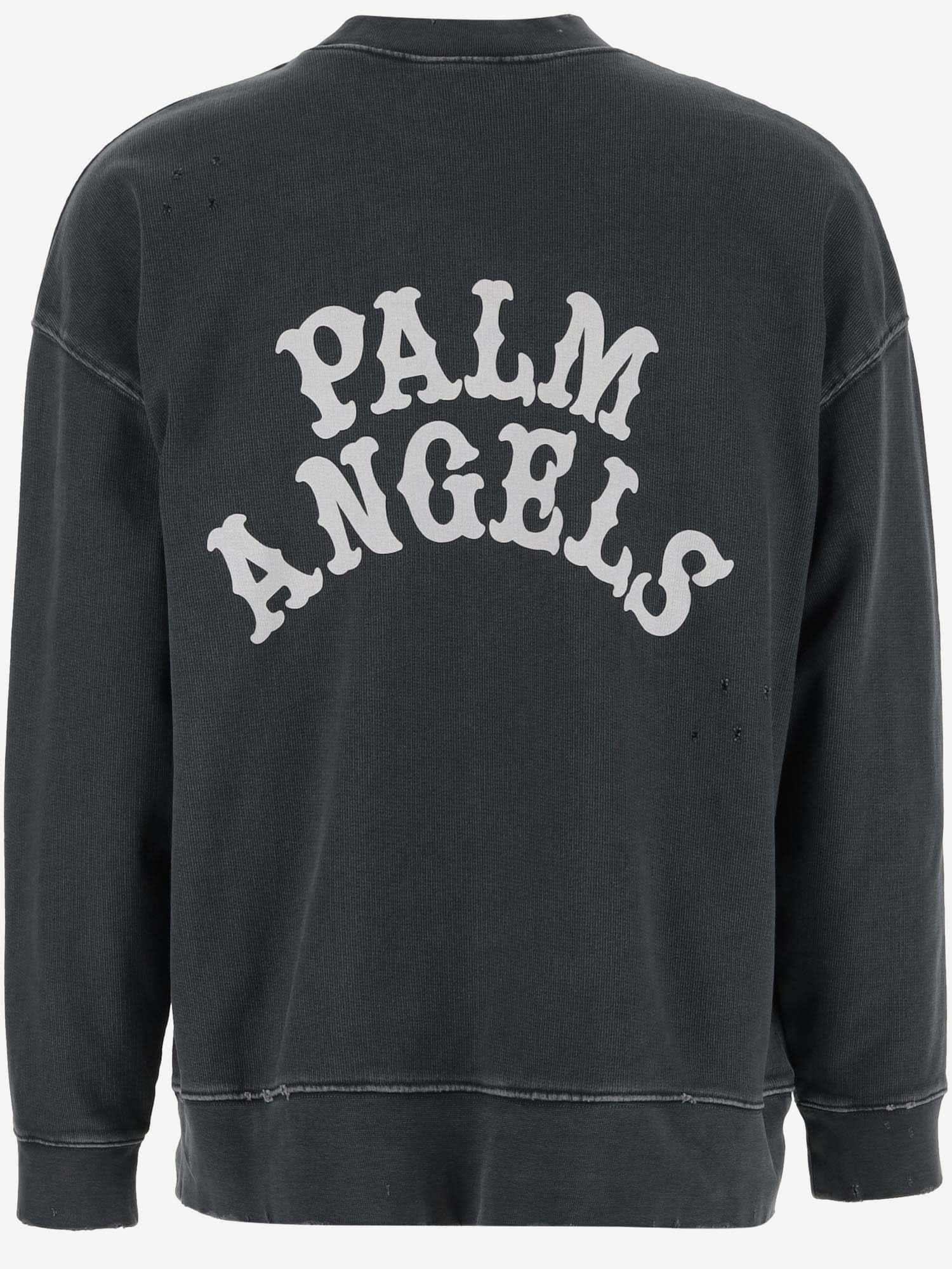 Shop Palm Angels Cotton Sweatshirt With Graphic Print And Logo In Multicolour