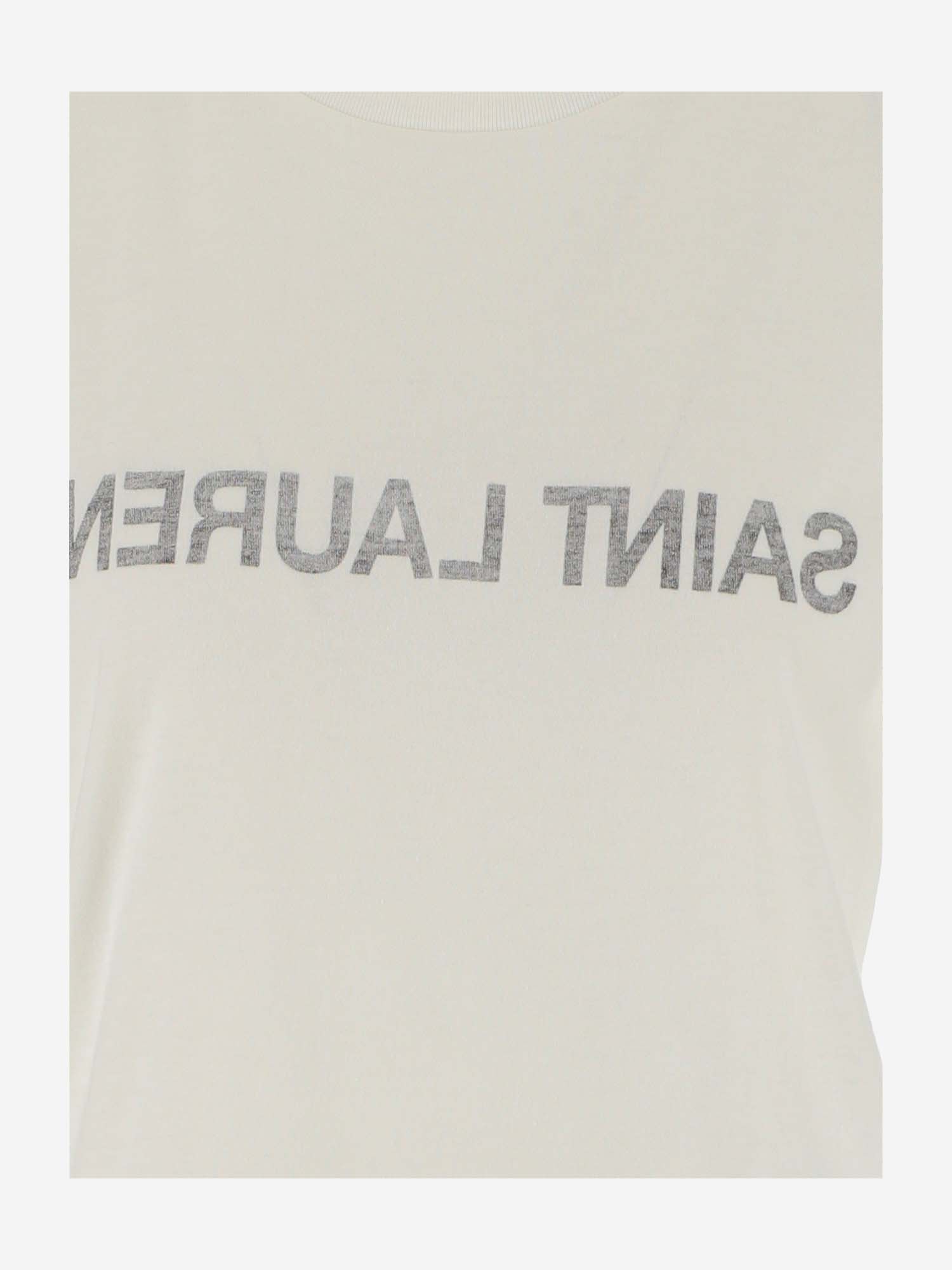 Shop Saint Laurent Cotton T-shirt With Logo In Bianco