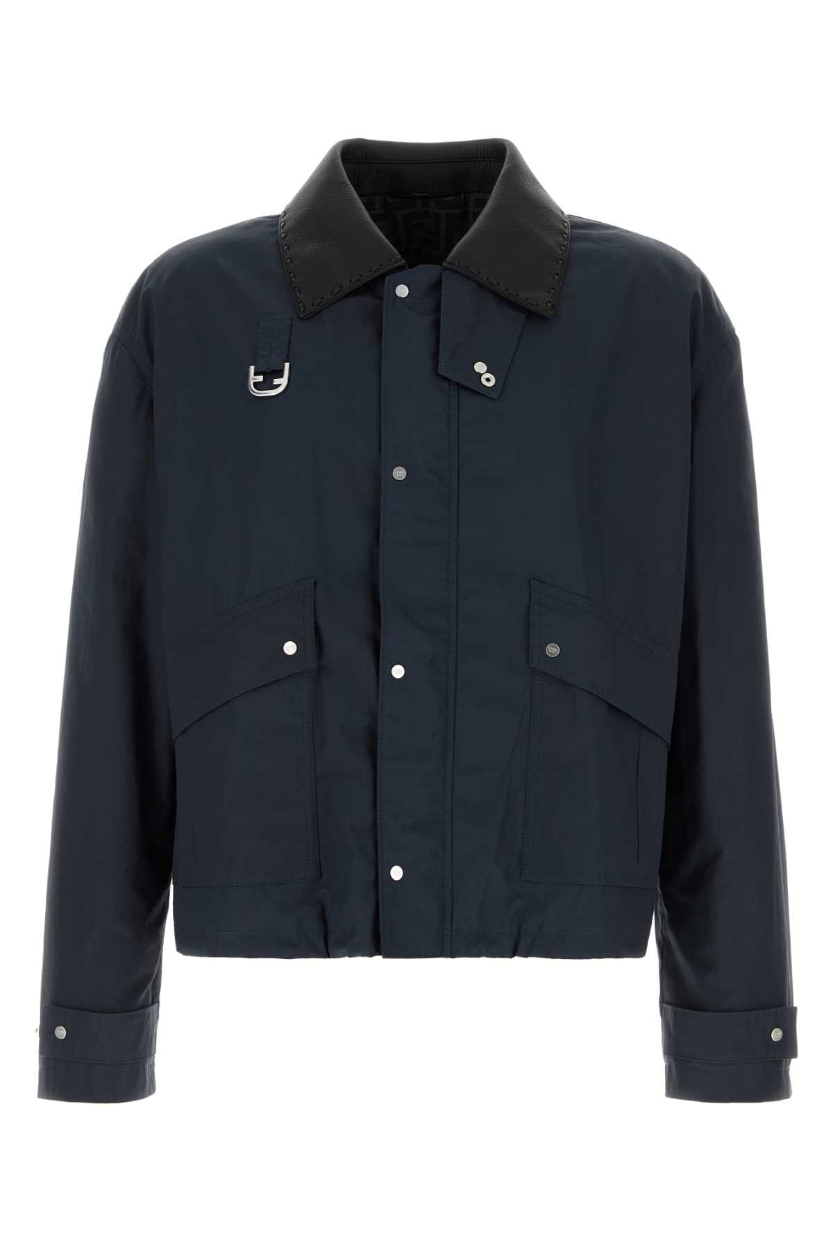 Shop Fendi Navy Blue Cotton Blend Jacket