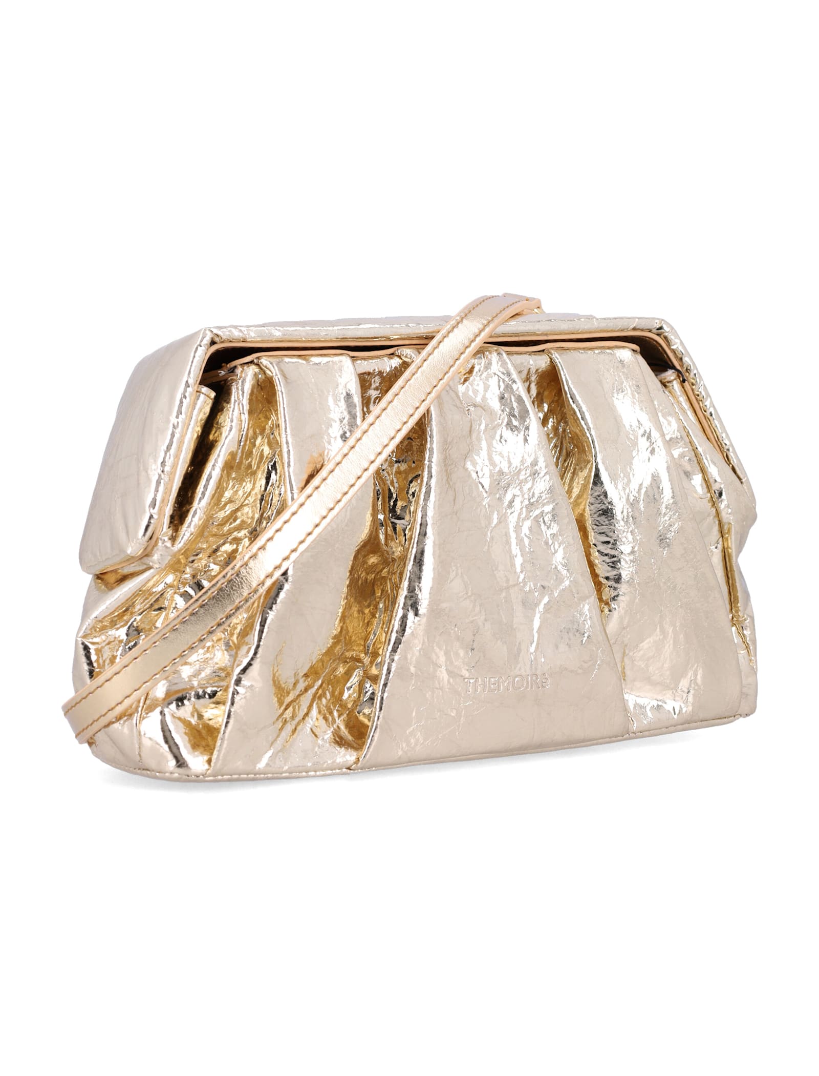 Themoirè Metallic Pleated Clutch Bag Shoulder Strap In Gold