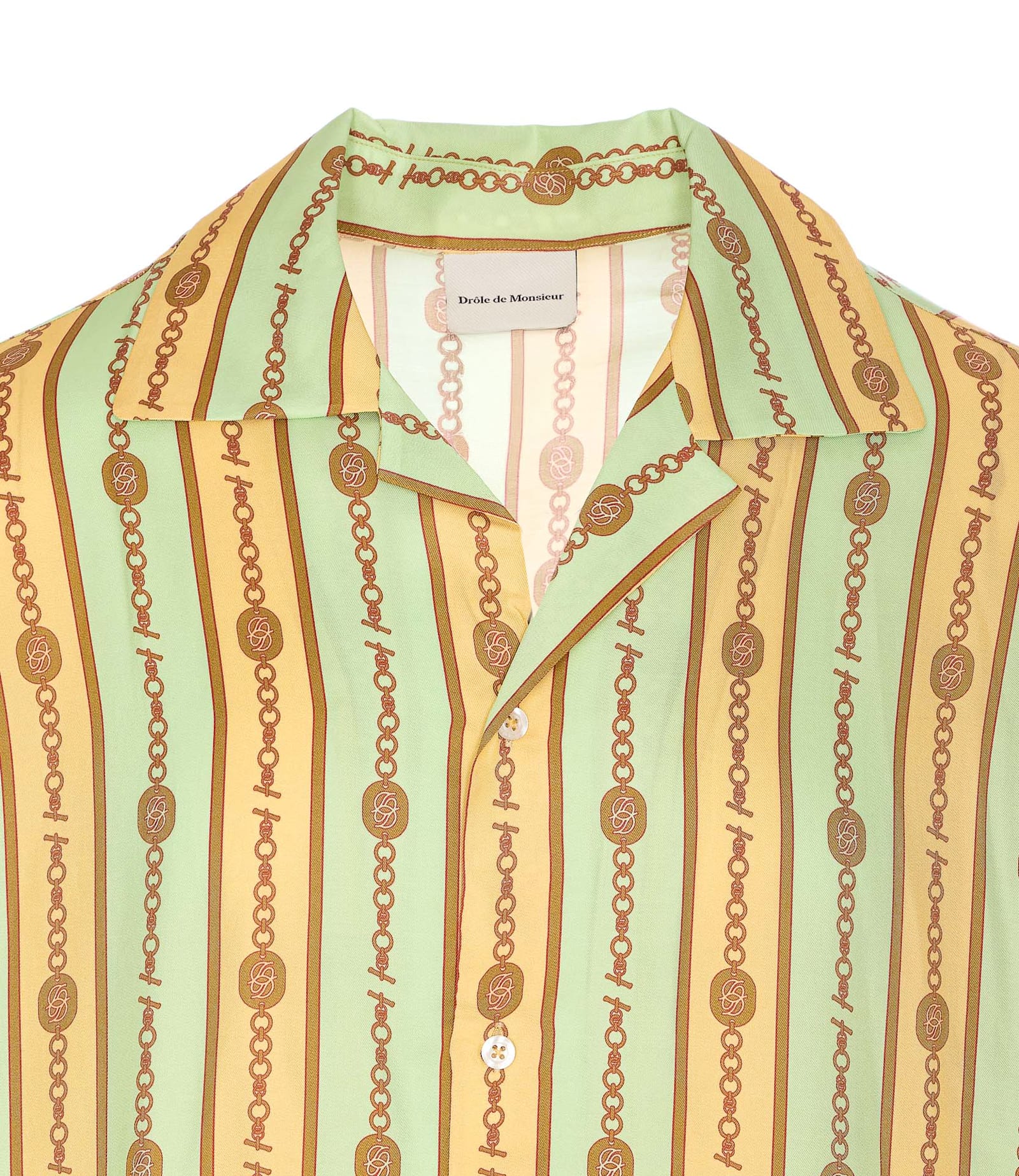 Drôle De Monsieur 'la Chemise Bijoux' Multicolor Bowling Shirt With Cuban Collar And All-over Striped Motif In Green