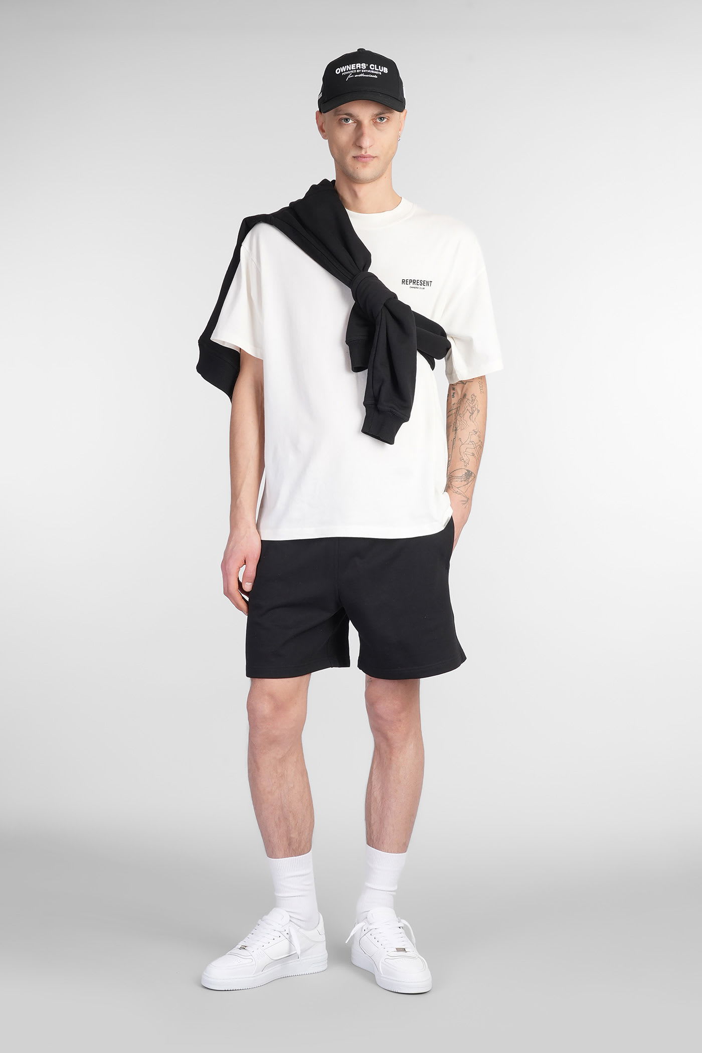 Represent Mens Black Initial Logo-print Cotton Sweat Shorts In Black
