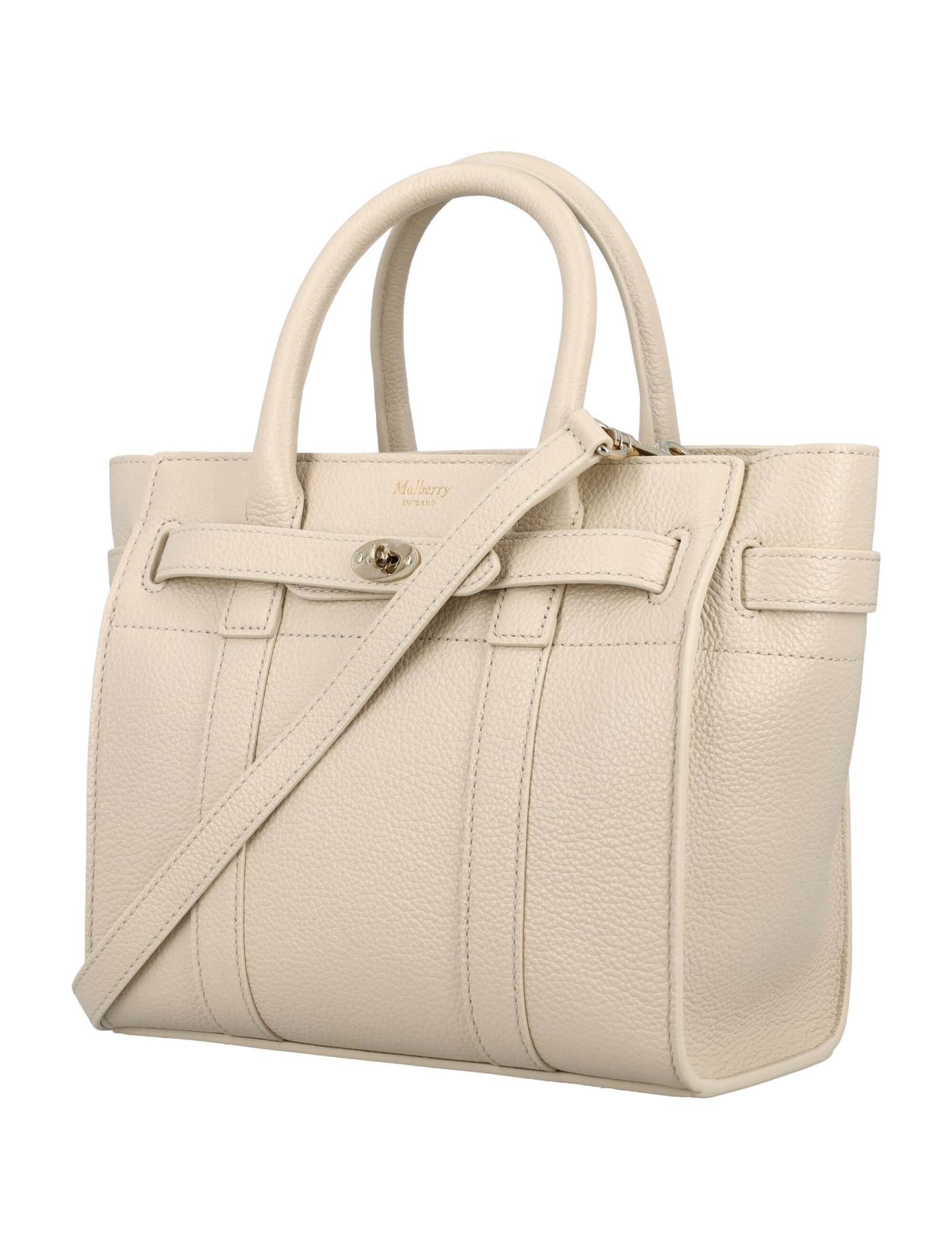 Shop Mulberry Mini Zipped Bayswater Bag In Chalk