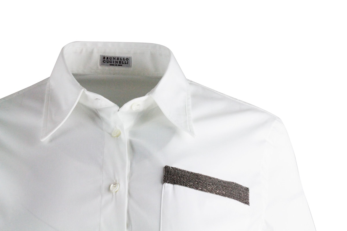 Shop Brunello Cucinelli Long-sleeved Shirt In Strech Poplin In White