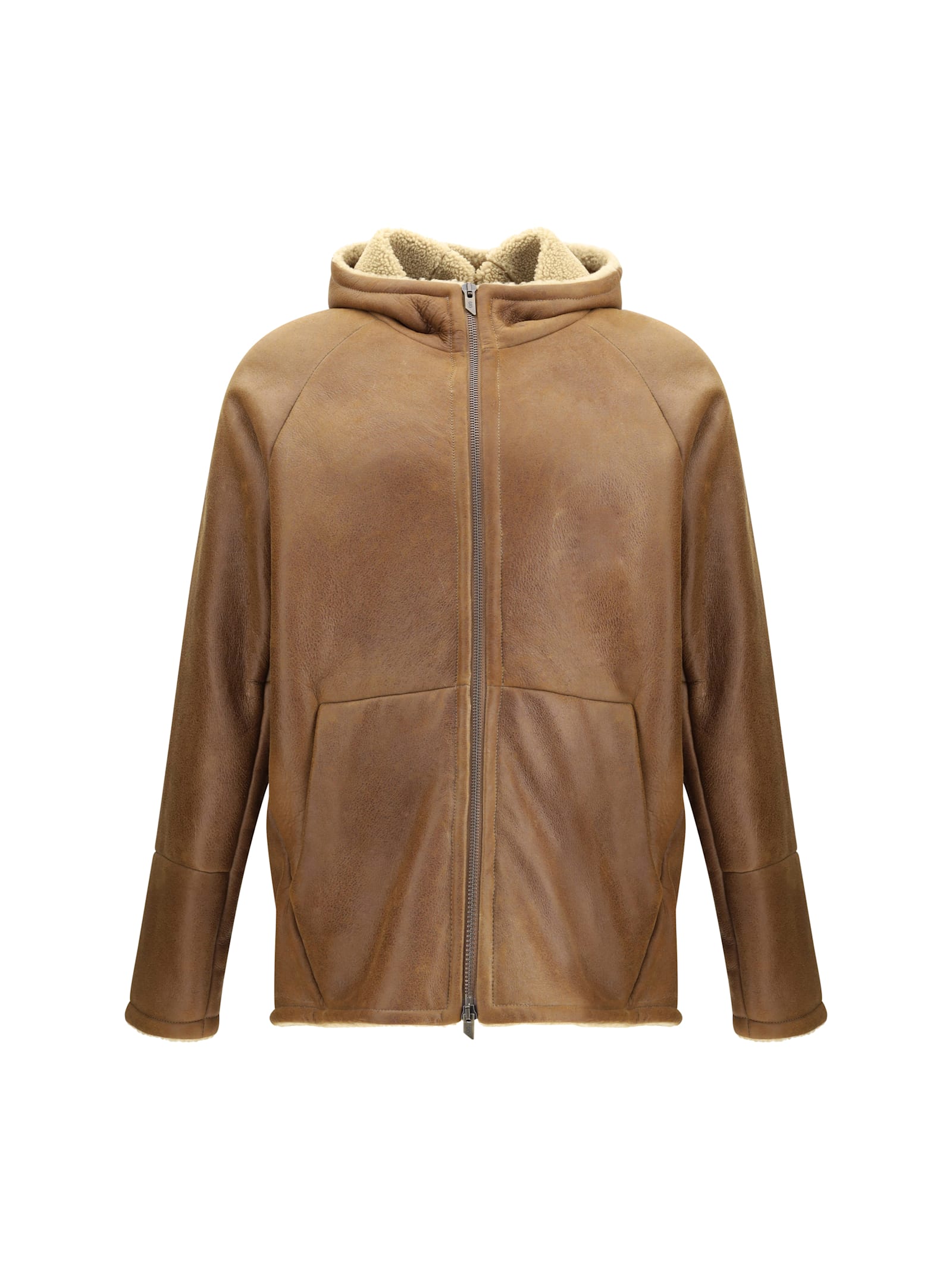 Salvatore Santoro Hooded Shearling Jacket In Brown