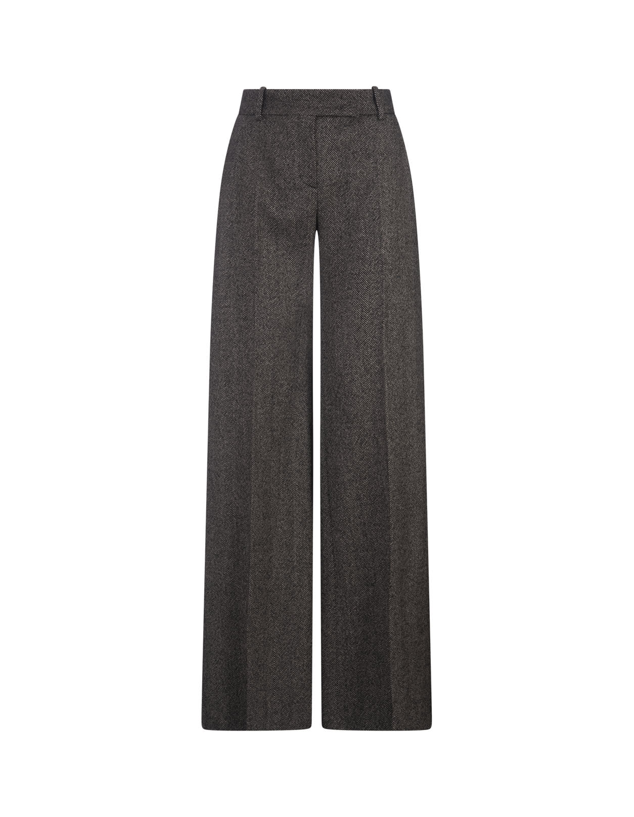 Shop Ermanno Scervino Wide Trousers With Herringbone Pattern In Black