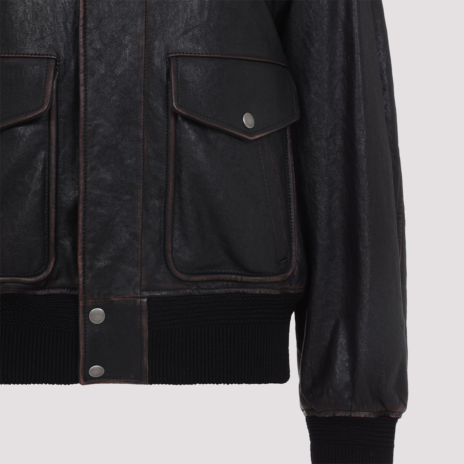 Saint Laurent Leather Bomber Jacket In Black