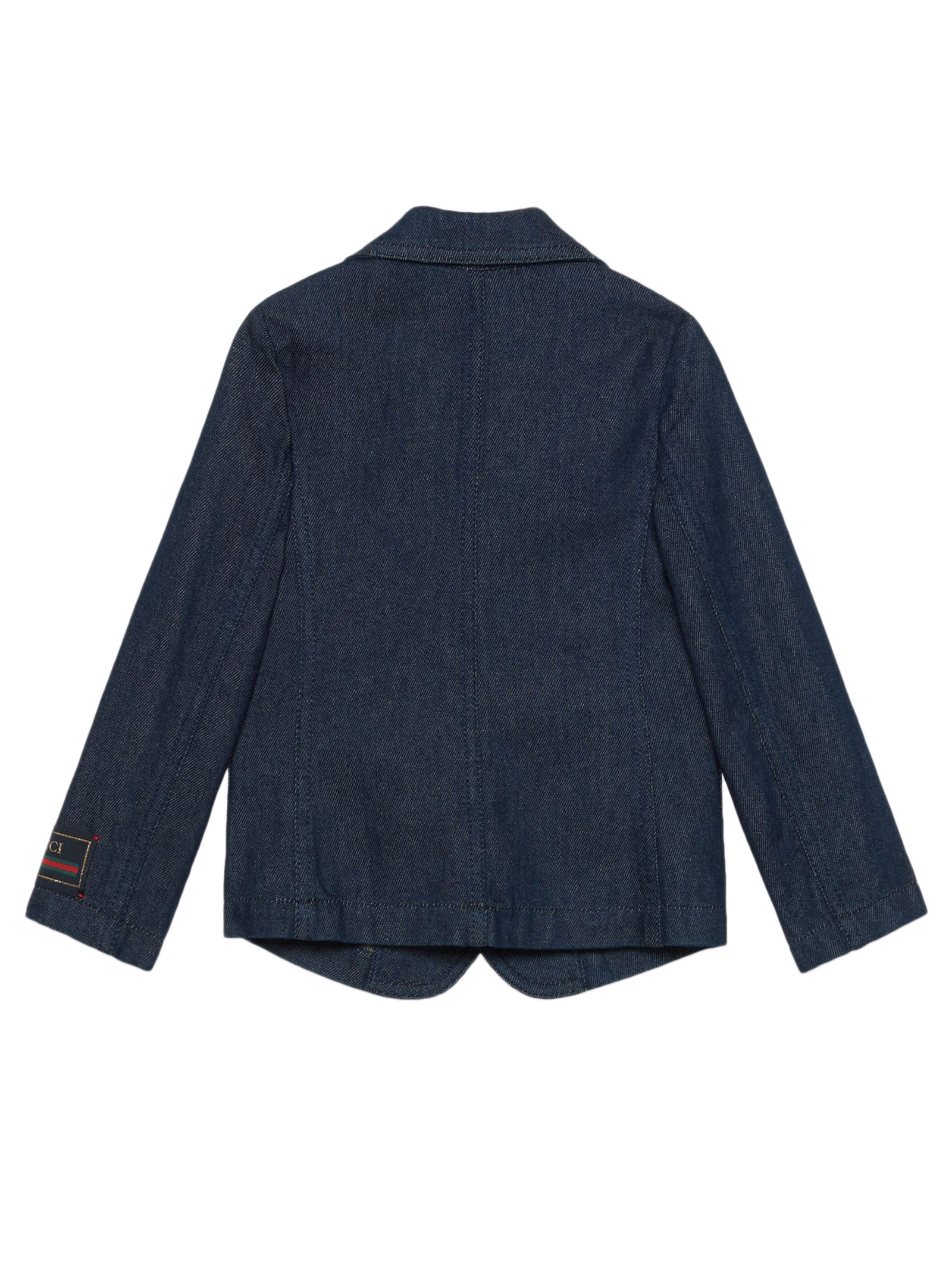 Shop Gucci Dark Blue Washed Denim Jacket
