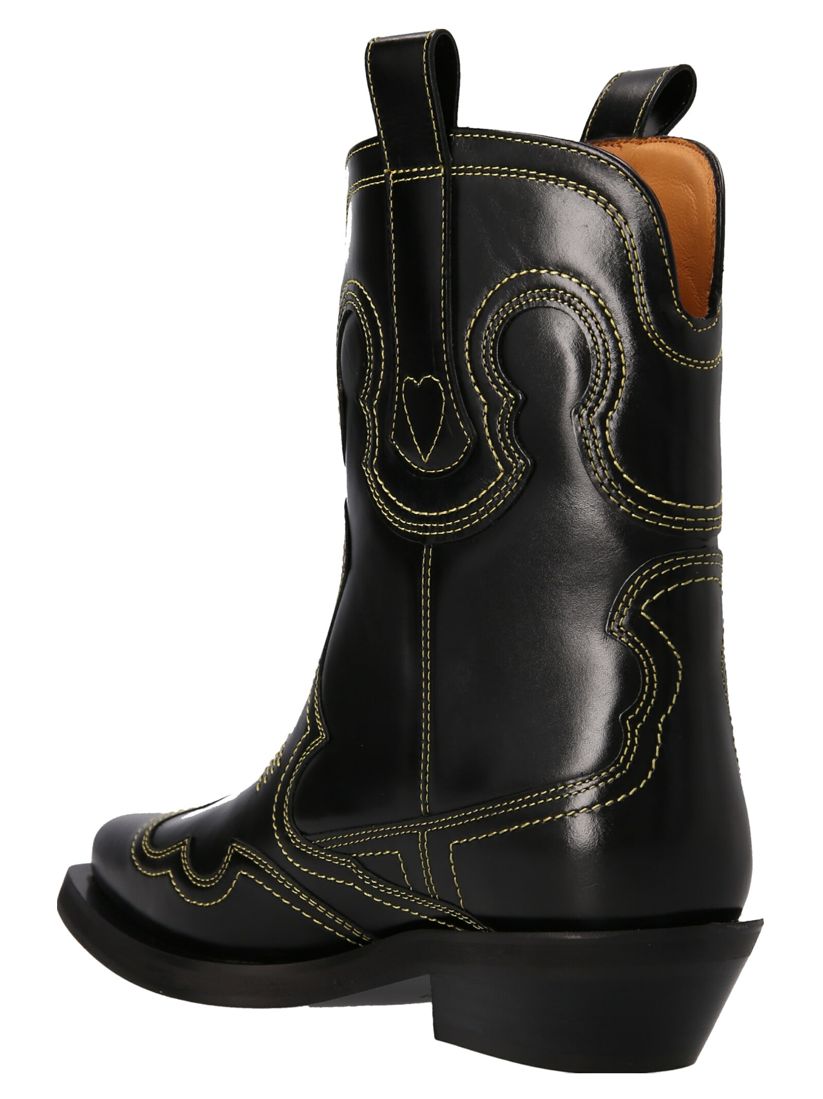 Shop Ganni Low Shaft Western Texan Boots In Black