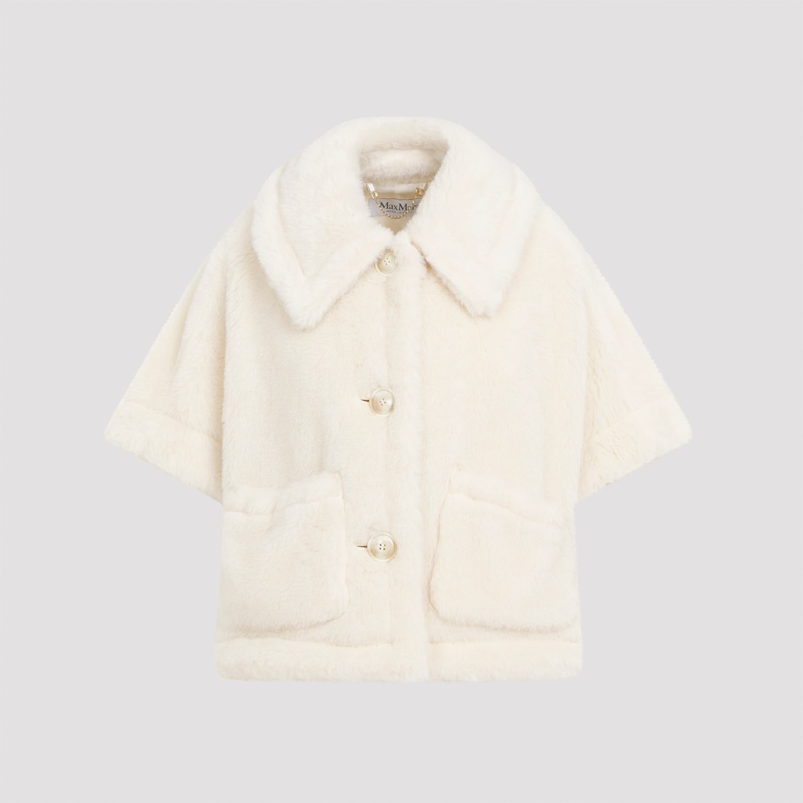 Shop Max Mara Newterzo1 Teddy Cape In Bianco