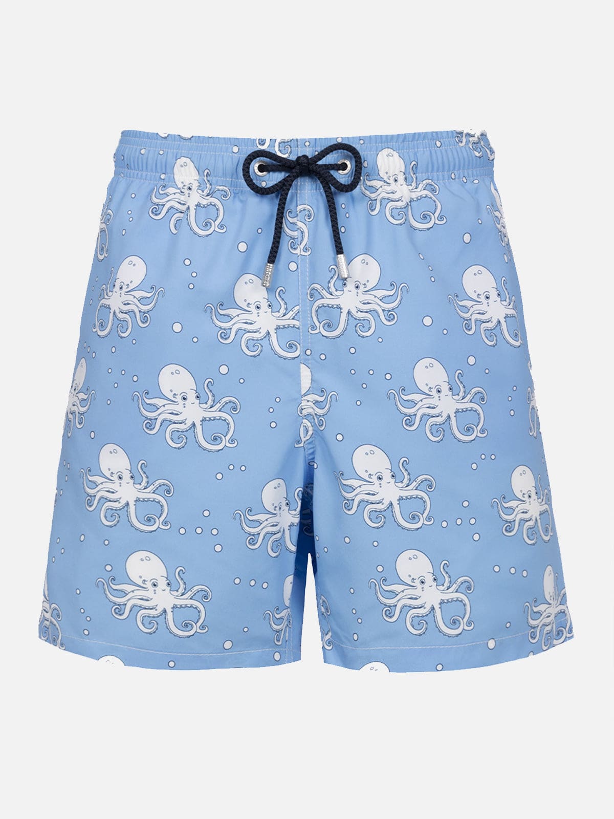 Mc2 Saint Barth Man Mid-length Gustavia Swim-shorts With Octopus Print In Sky