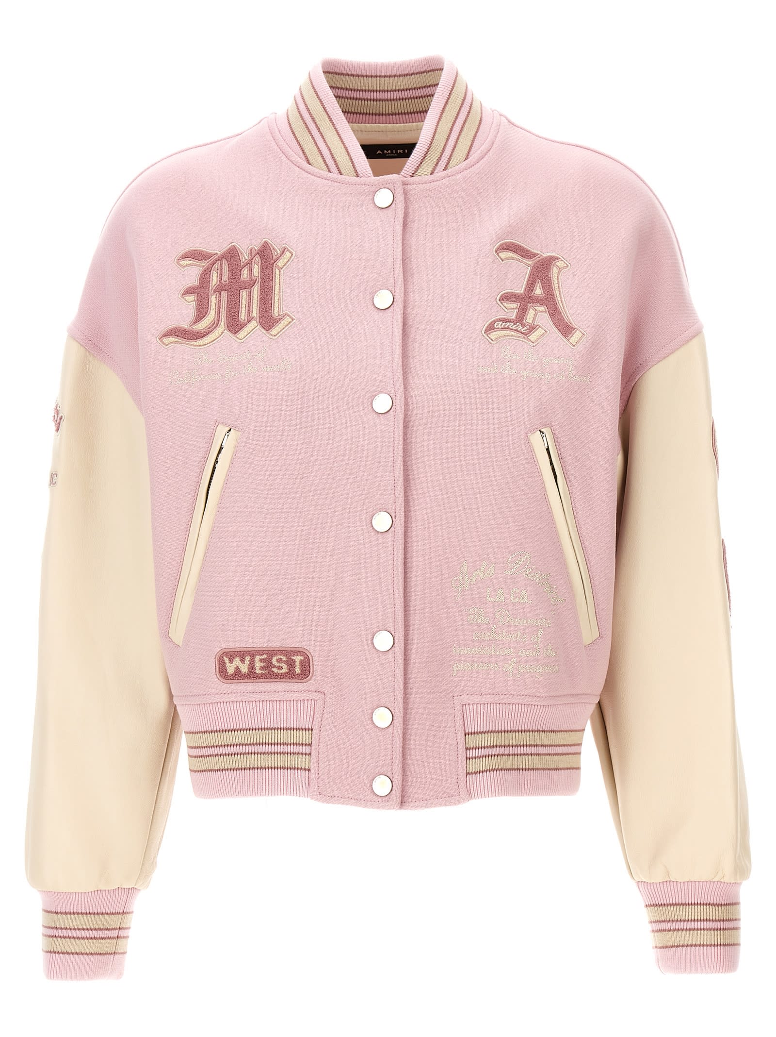 Shop Amiri Dream Team Varsity Bomber Jacket In Pink