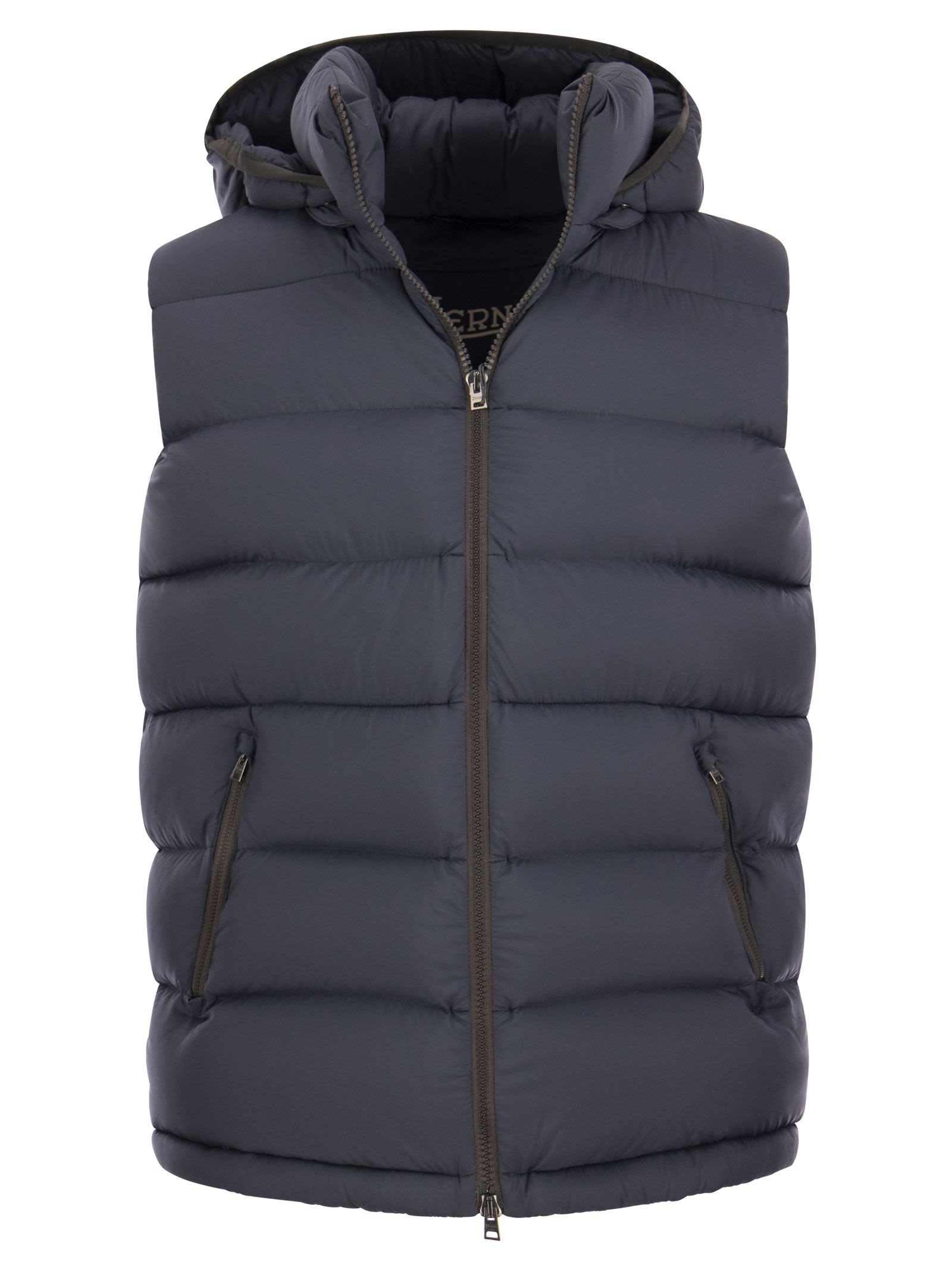 Herno Hooded Down Vest In Blue