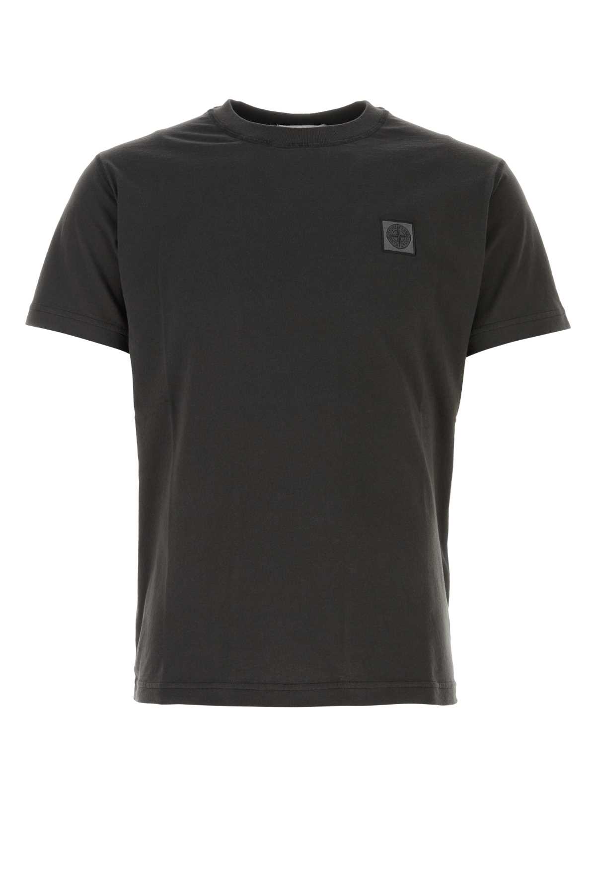 Shop Stone Island Anthracite Cotton T-shirt In Charchoal