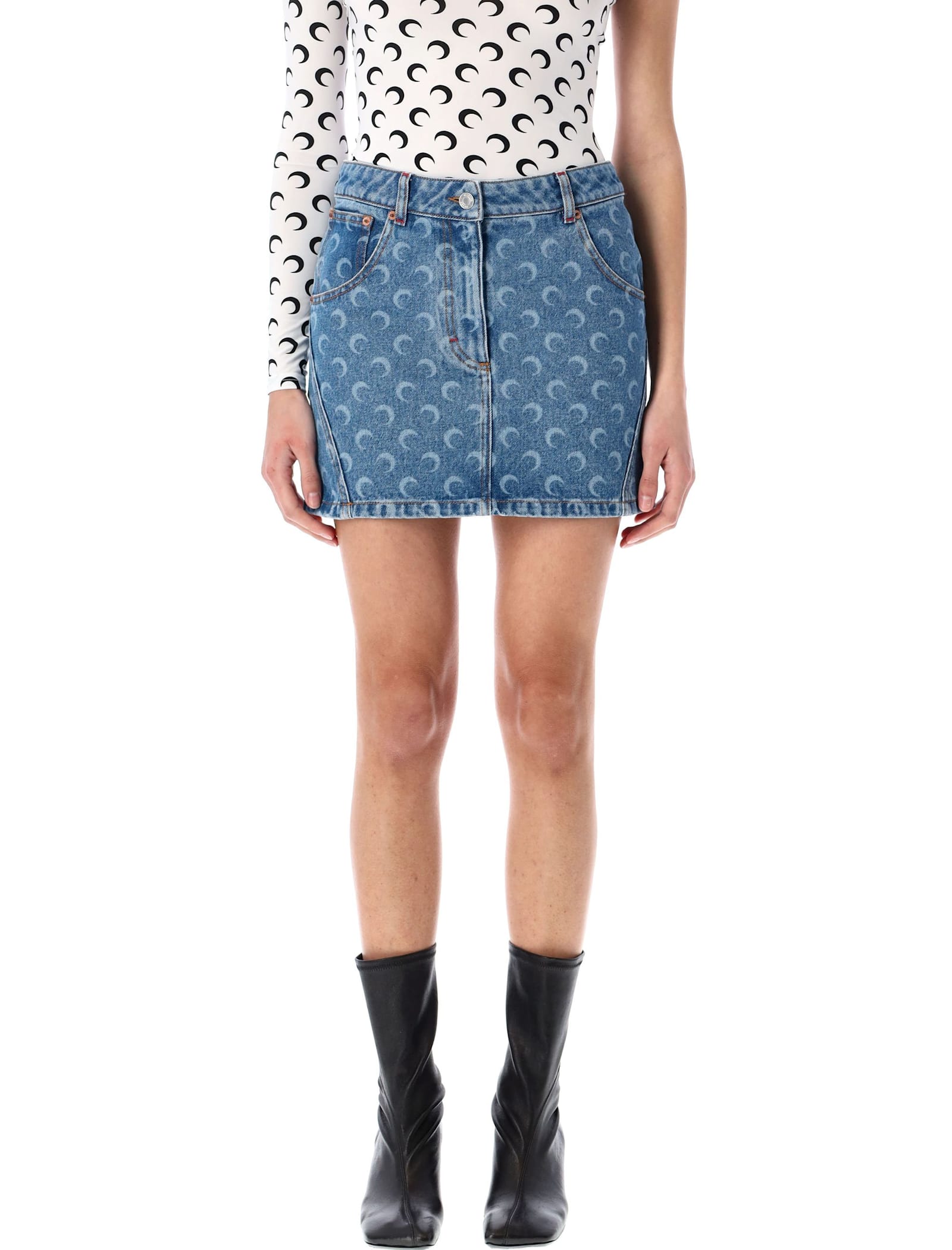 Moon Laser Denim Mini Skirt