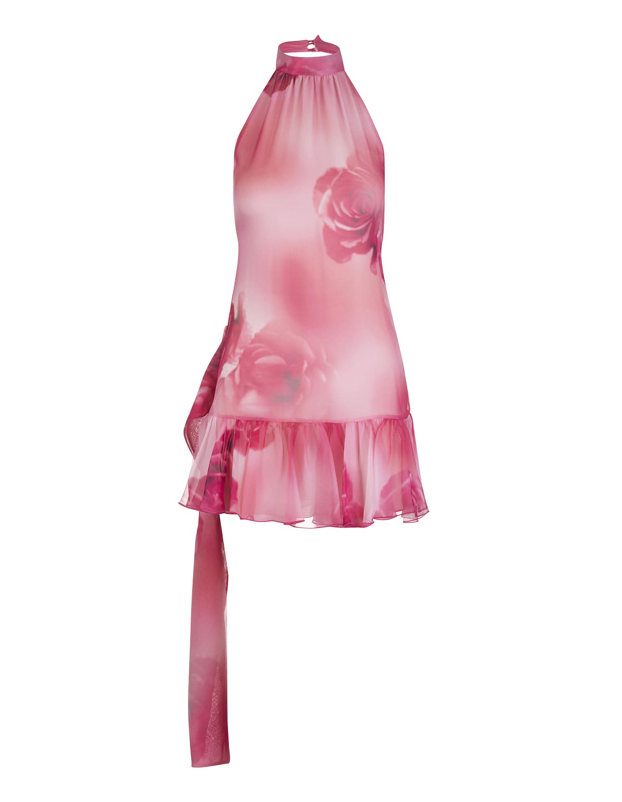 Blumarine Short Dress In Pink Printed Silk With Belt