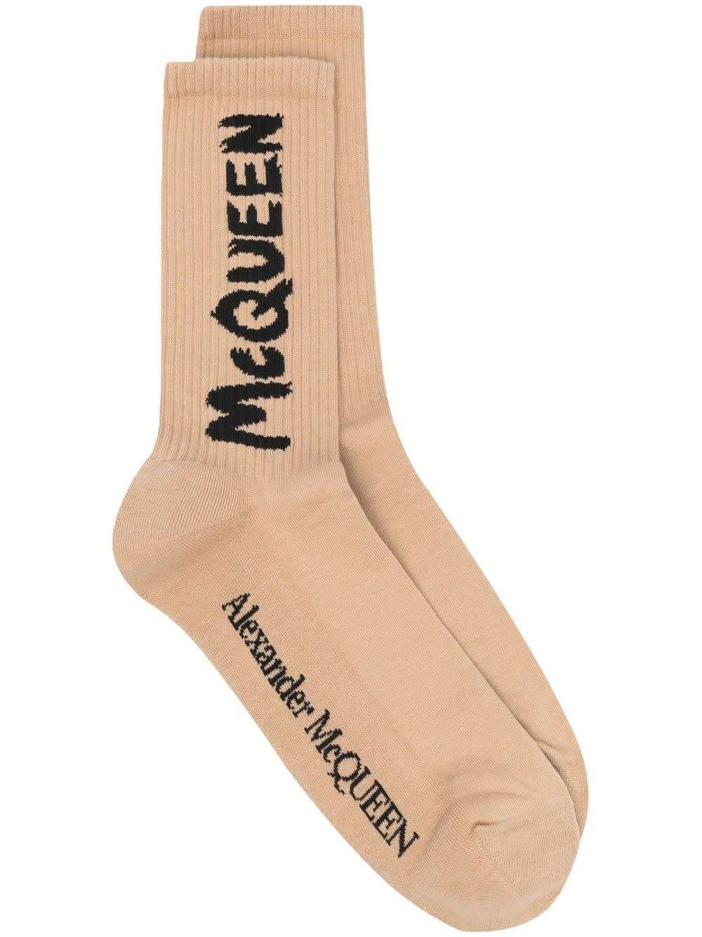 Alexander McQueen Man Beige And Black Mcqueen Graffiti Socks