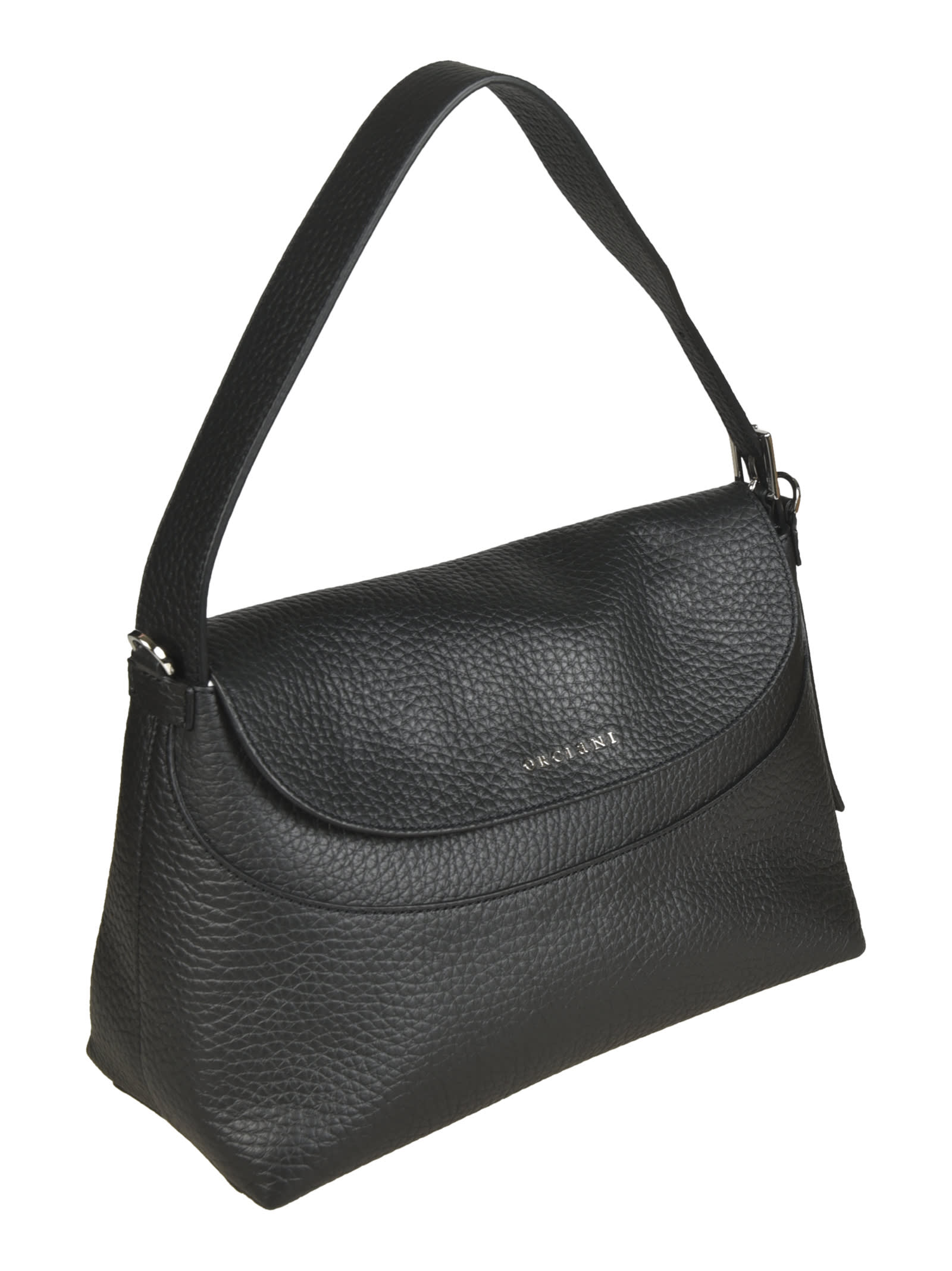 Shop Orciani Flap Logo Shoulder Bag In Black