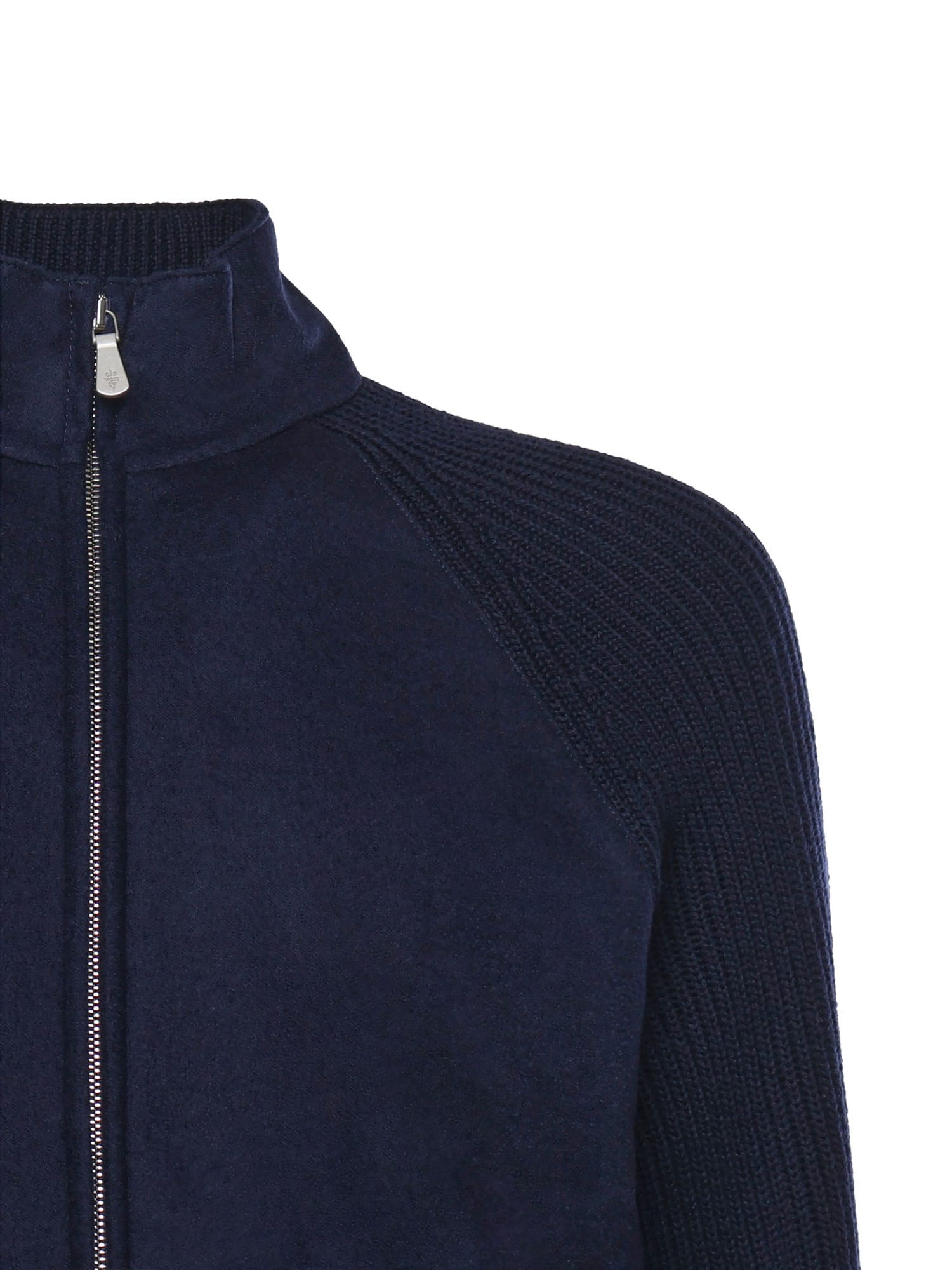 Eleventy Ribbed-panels Zip Jacket In Blue