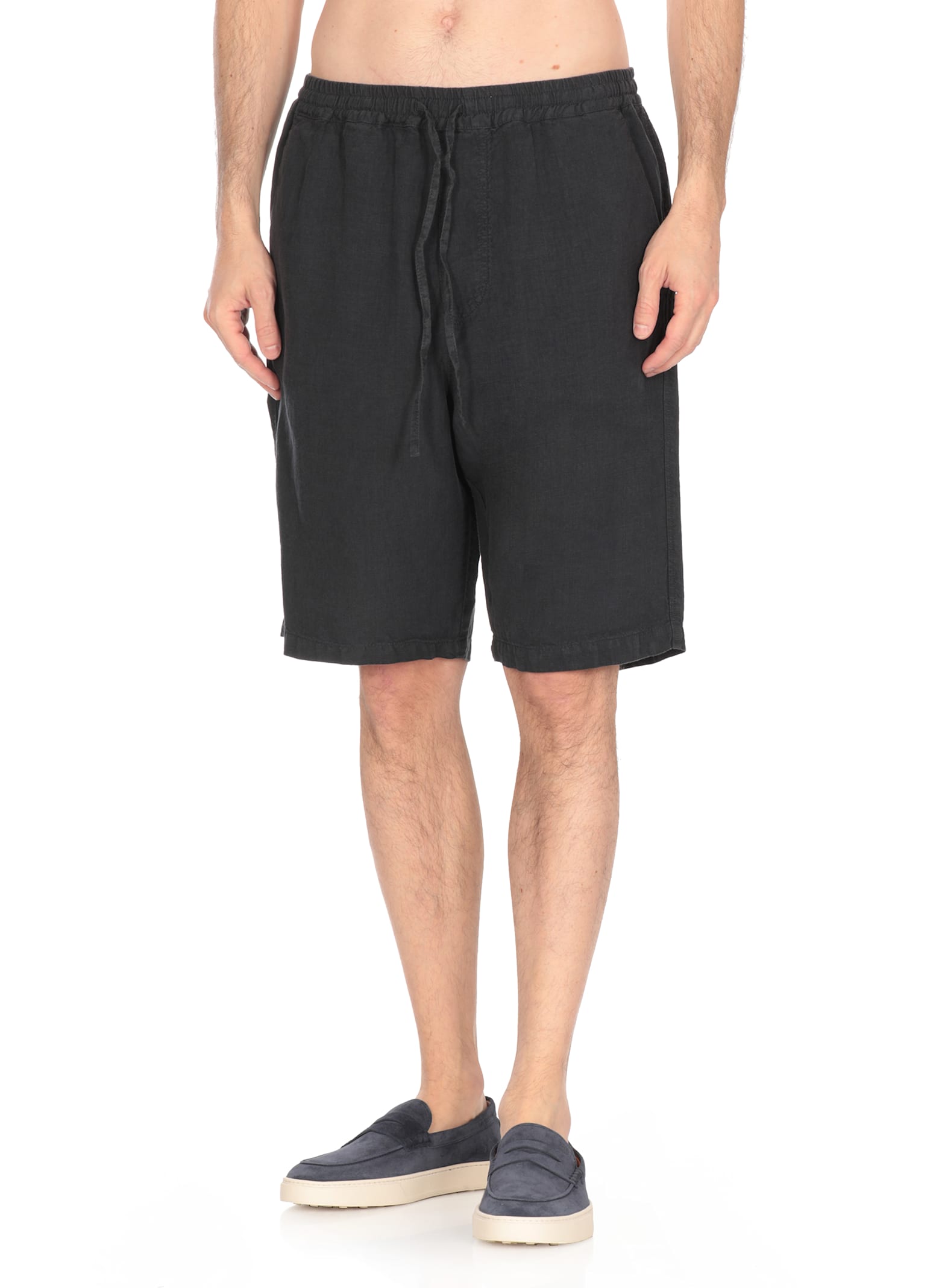 120% Lino Linen Bermuda Shorts In Black