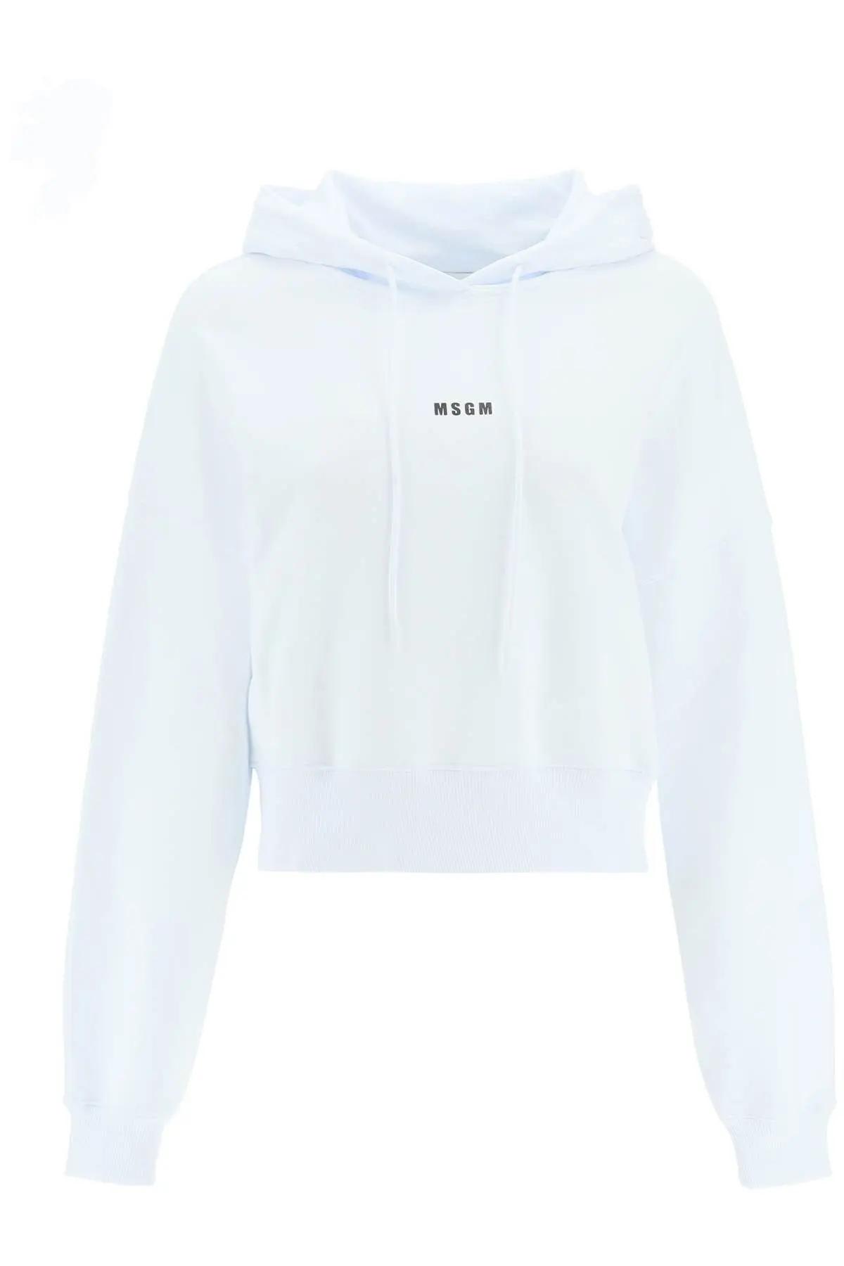 Shop Msgm Small Logo Cropped Sweatshirt In White