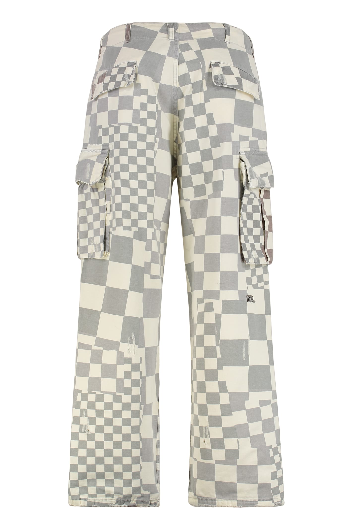 Erl Grey Cargo Jeans With Asymmetric Check Motif In Cotton Denim Man In White