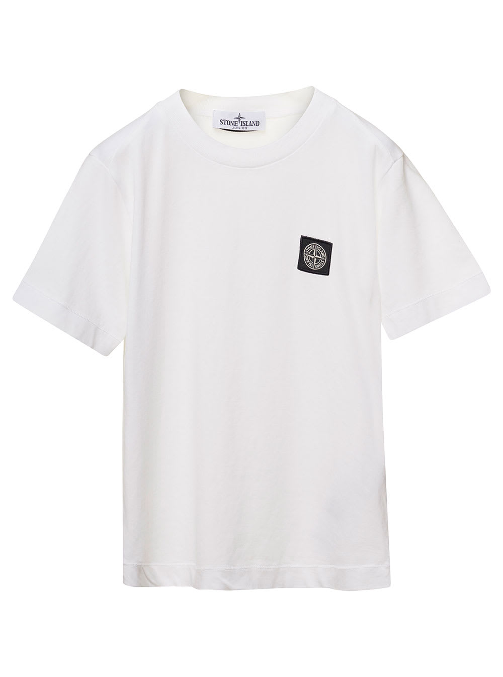 Shop Stone Island Junior White Crewneck T-shirt With Patch Logo In Cotton Boy