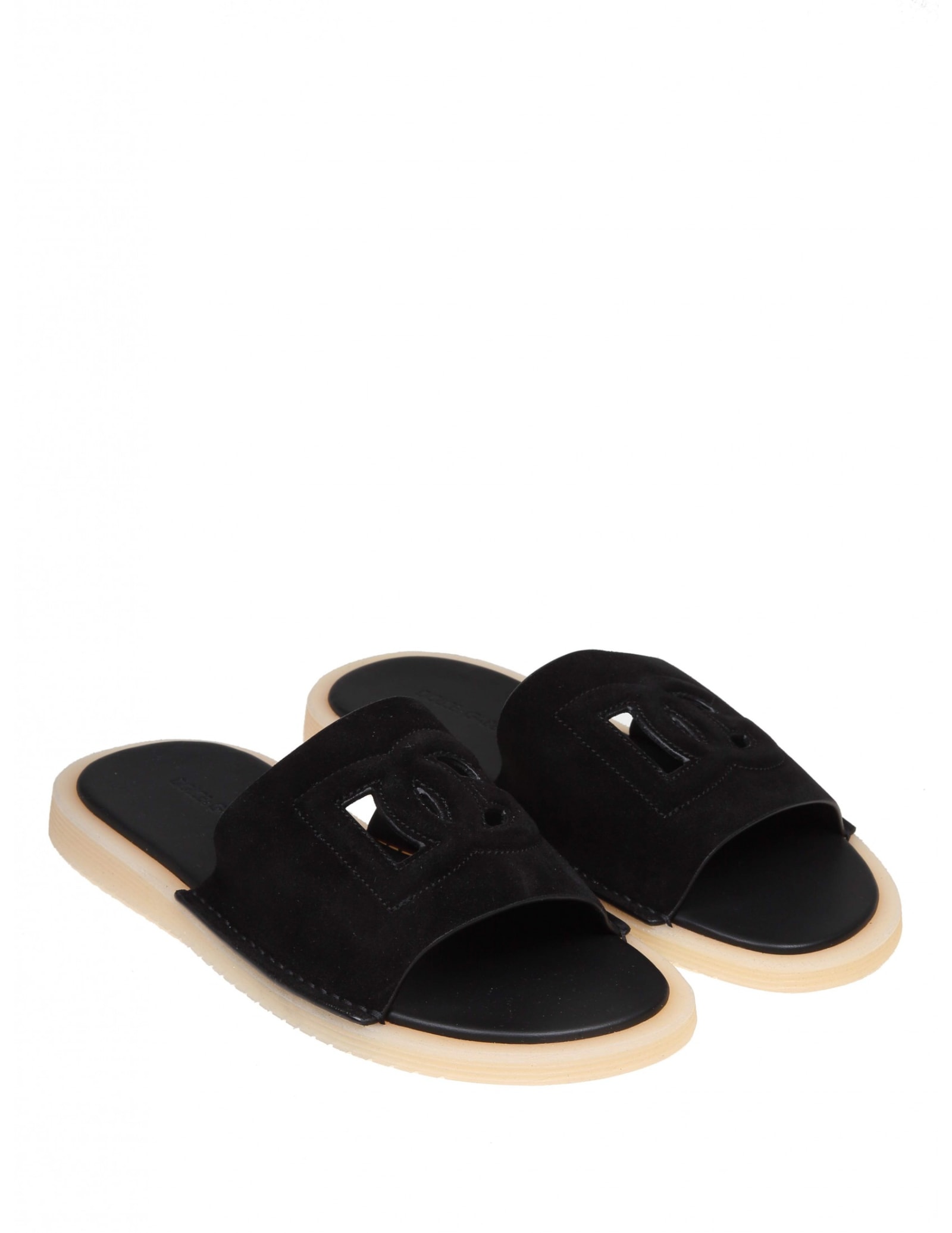Dolce & Gabbana Dg Logo Suede Slides In Black
