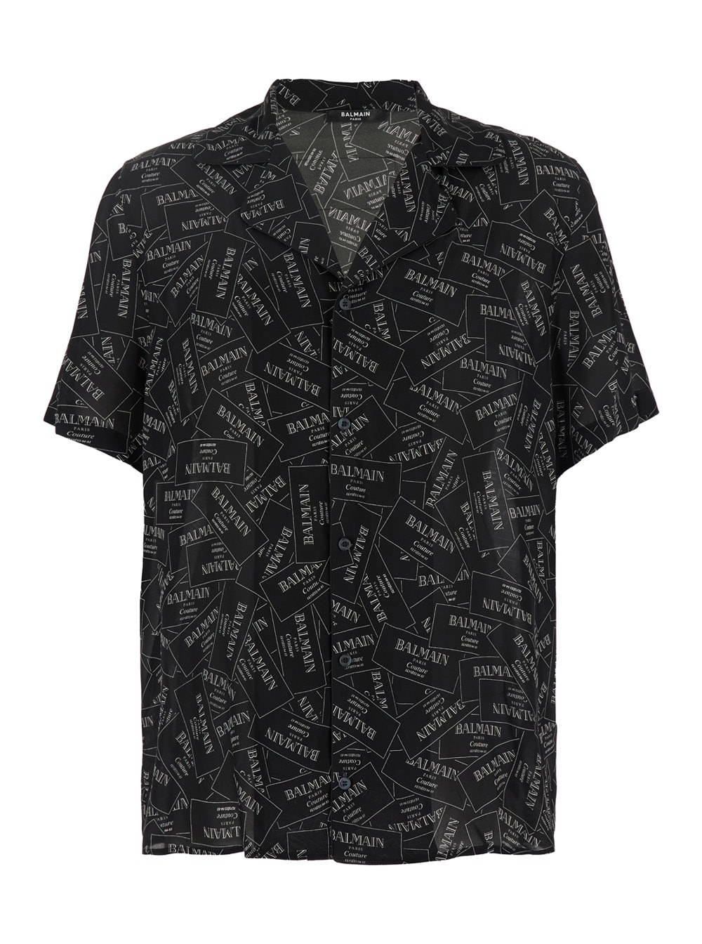 Black Shirt With Notched Collar And All-over Logo Print In Viscose Man