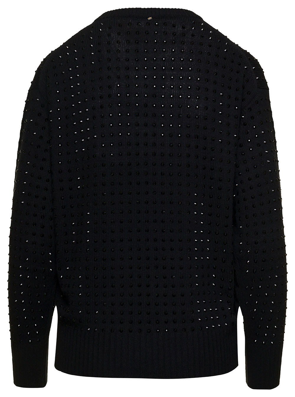 Shop Sportmax Black Sweater With V Neckline And All-over Rhinestone In Wool Blend Woman