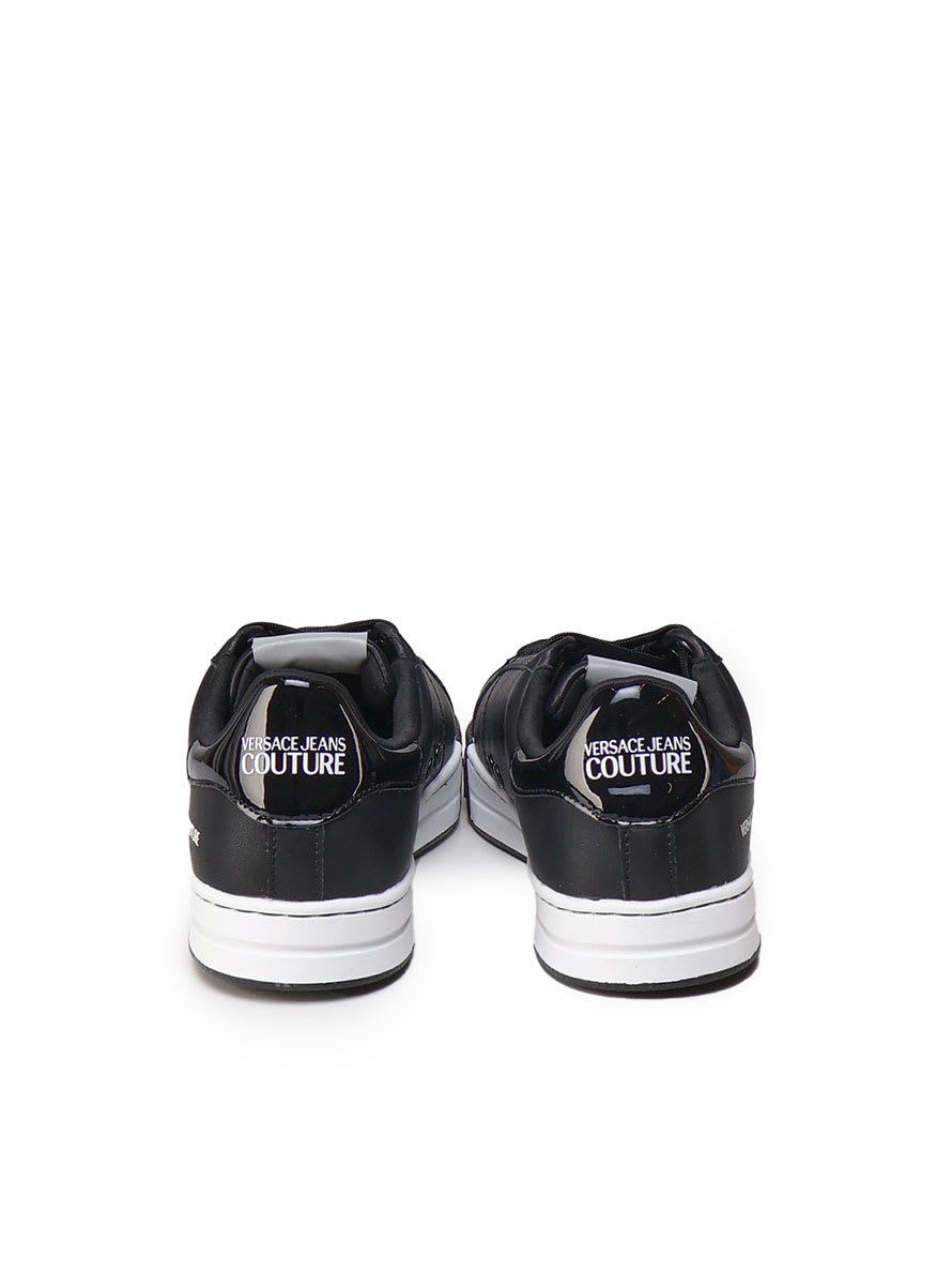 Shop Versace Jeans Couture Leather Sneakers With Contrasting Logo In Black