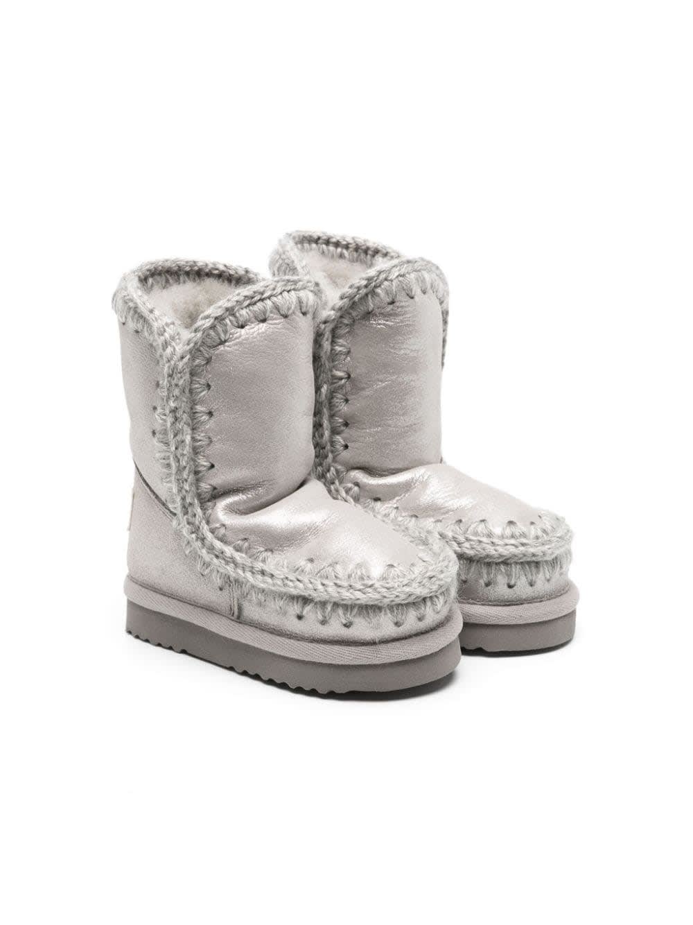 Mou Kids' Metallic Eskimo Boots In Silver