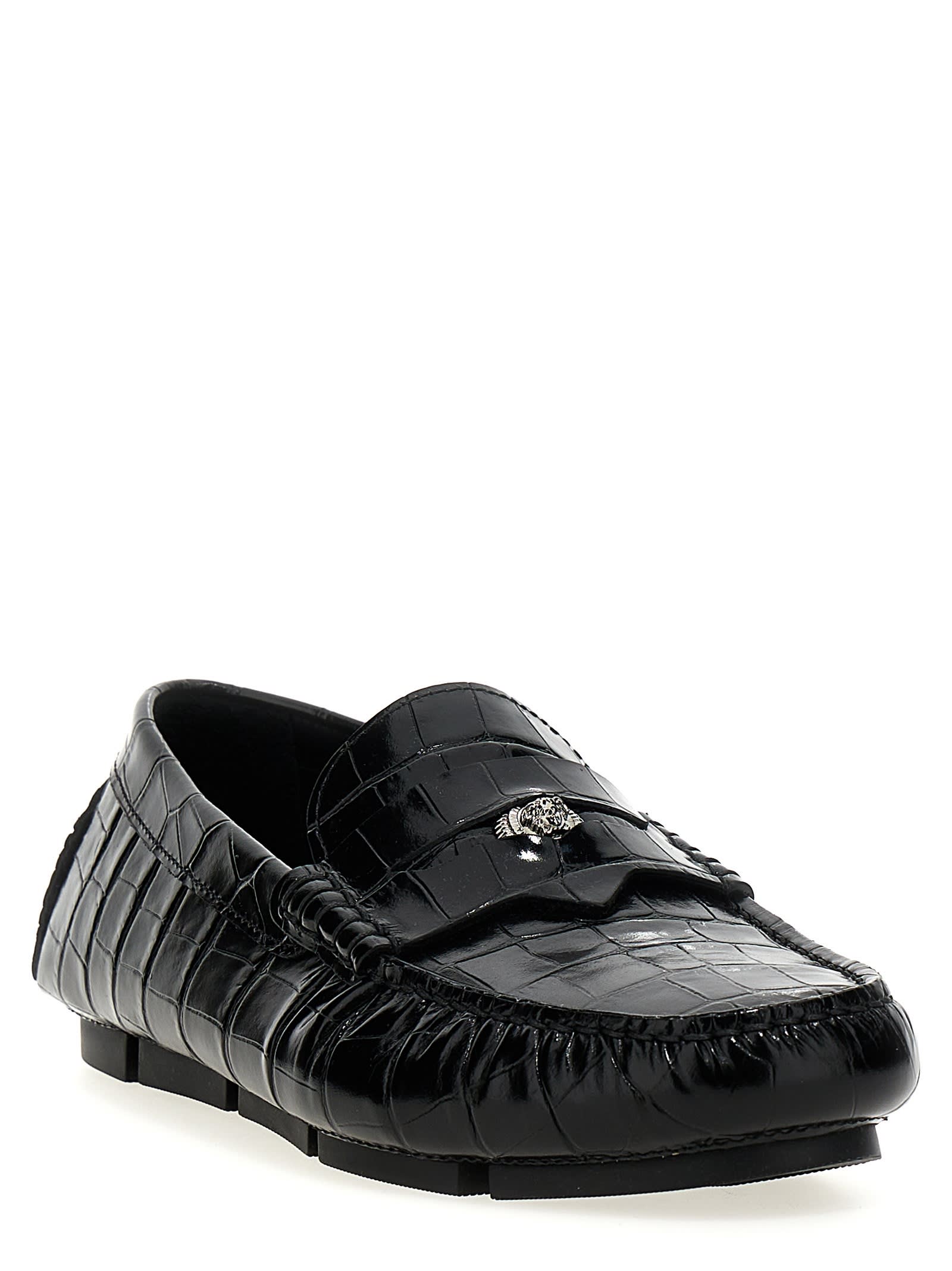 Shop Versace Driver Medusa Biggie Loafers In Black