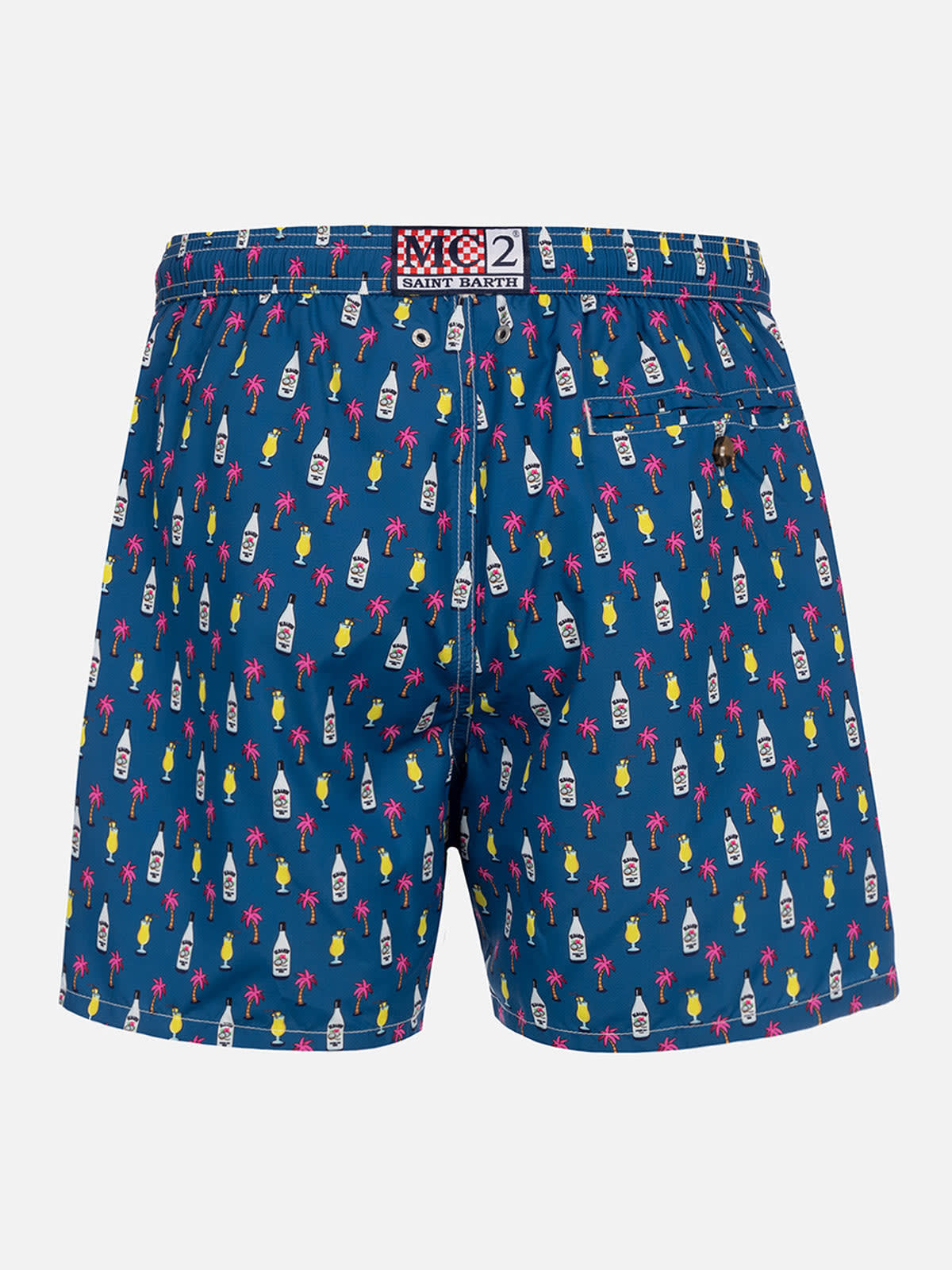 Shop Mc2 Saint Barth Man Lightweight Fabric Swim-shorts Lighting Micro Fantasy With Cocktail Print In Blue