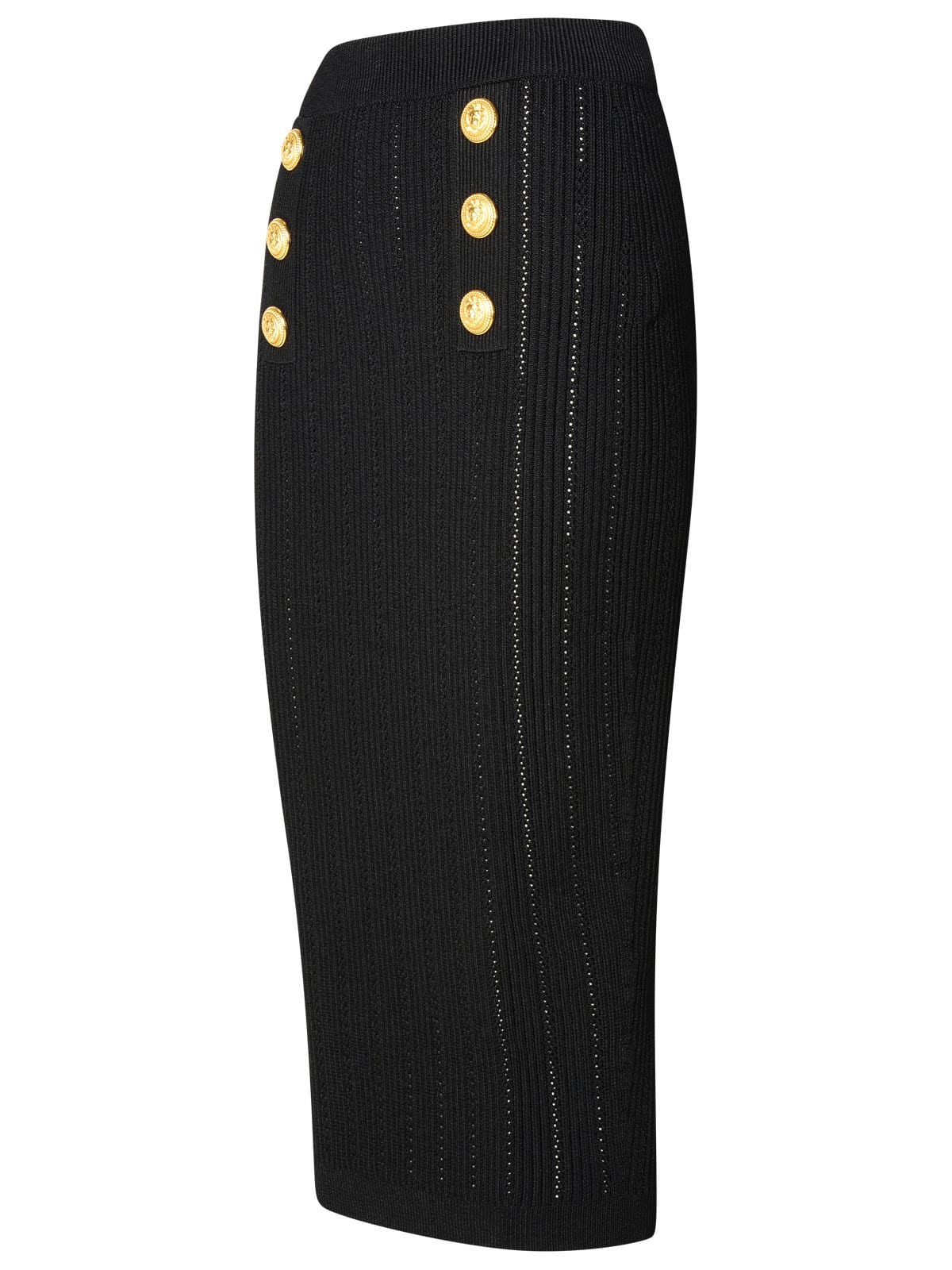 Shop Balmain Black Viscose Blend Skirt In Noir
