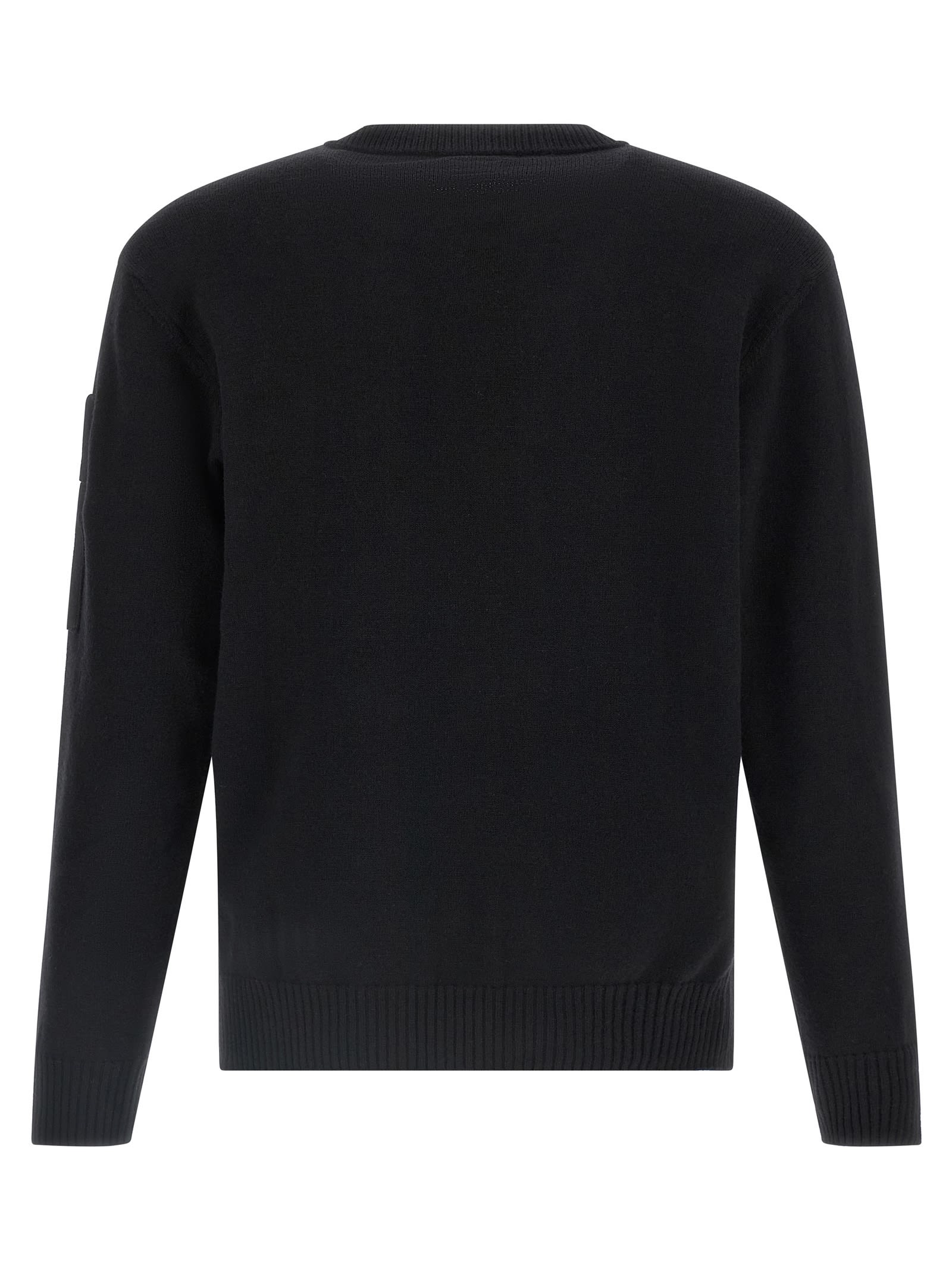 C.p. Company Fine Wool Crew Neck Sweater With Patch In Black