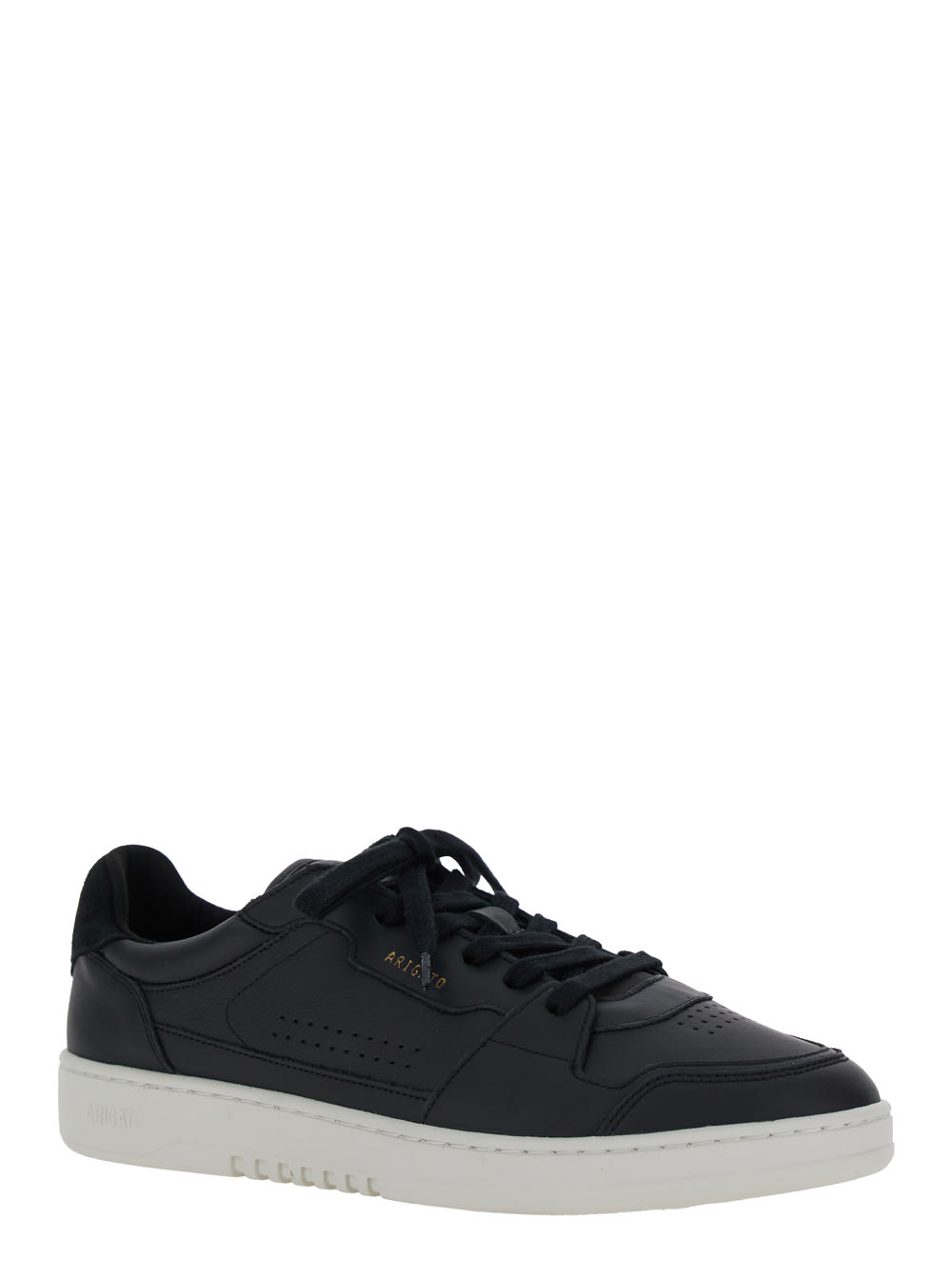 Shop Axel Arigato Dice Lo Black Low Top Sneakers With Laminated Logo In Leather And Suede Man