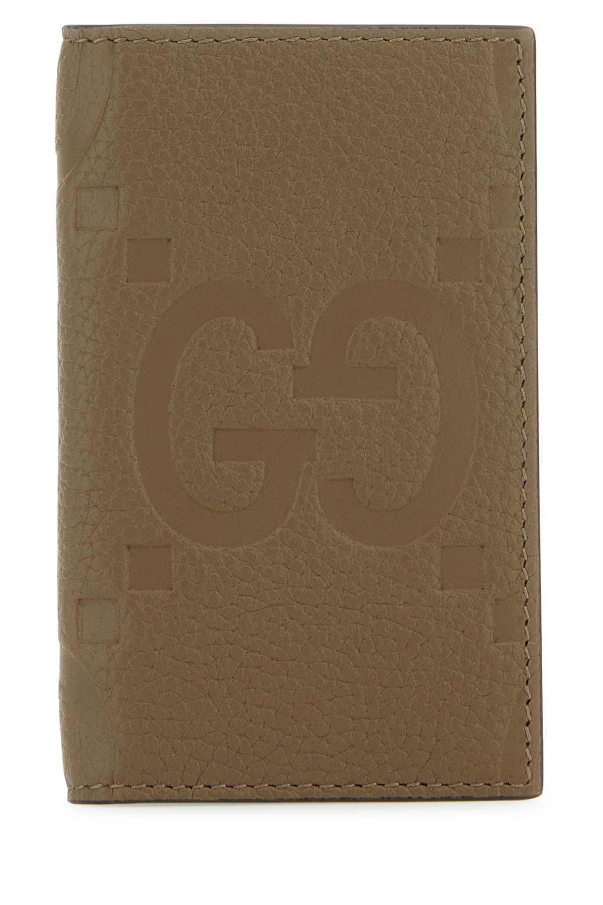 Shop Gucci Khaki Leather Card Holder In Good Taupe/good Taup