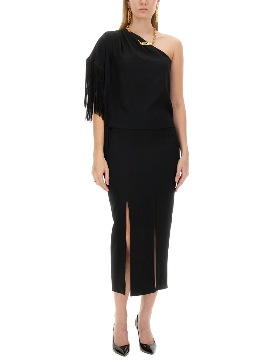 Moschino One-piece Top With Fringed Shoulder Detail In Black