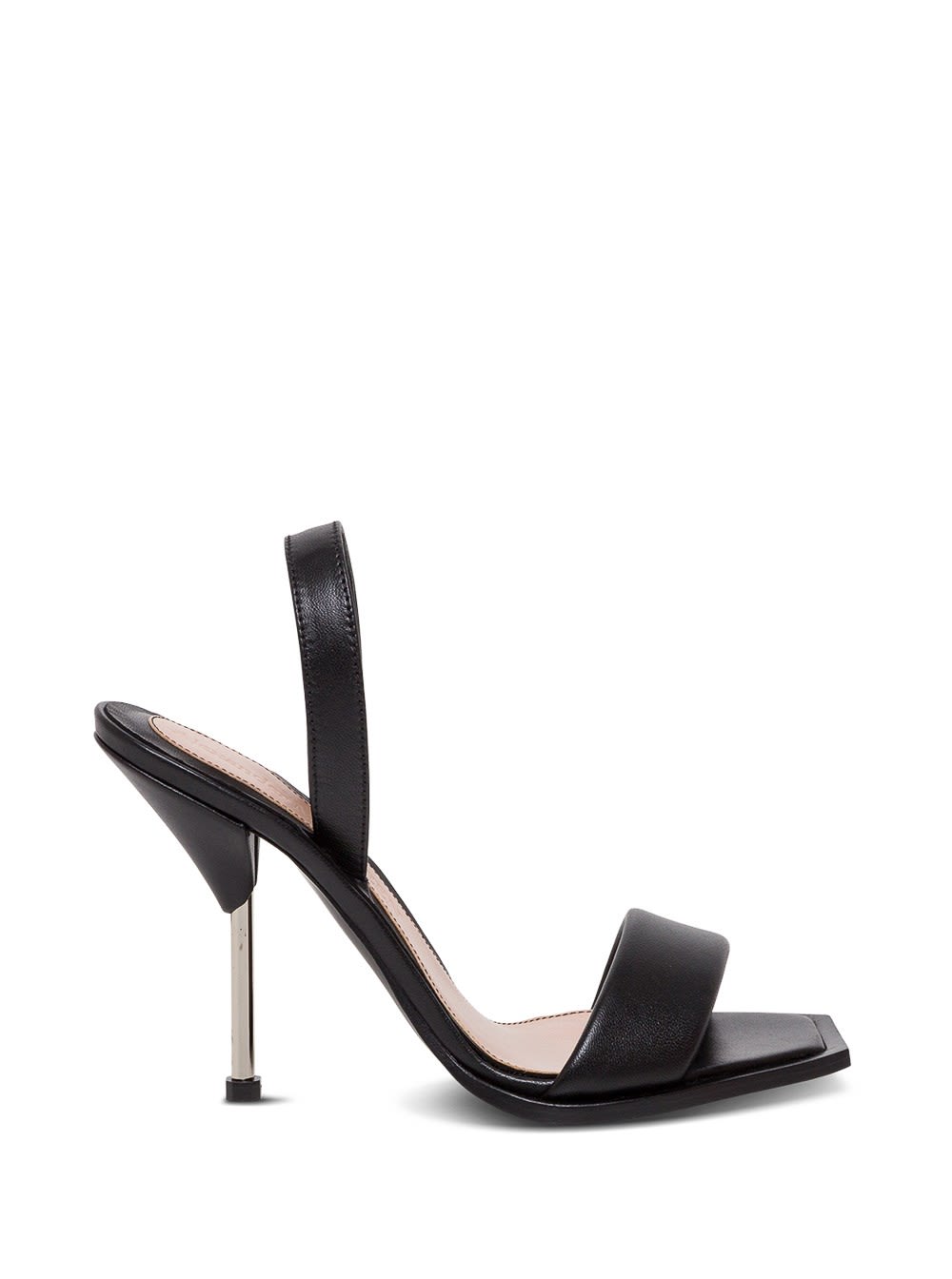 Alexander McQueen Black Leather Sandals With Metallic Heel