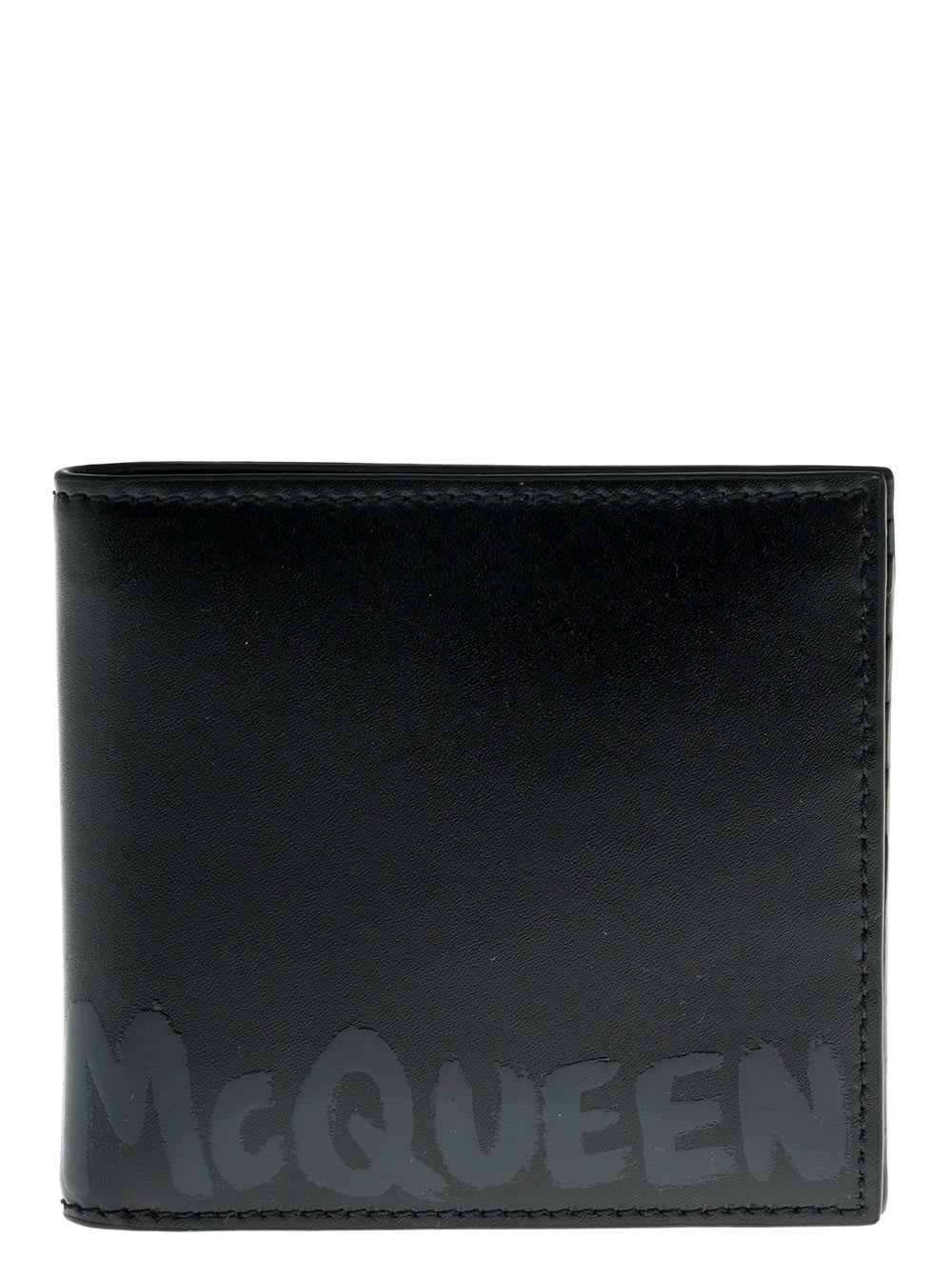 Alexander McQueen Bifold Black Leather Wallet With Logo