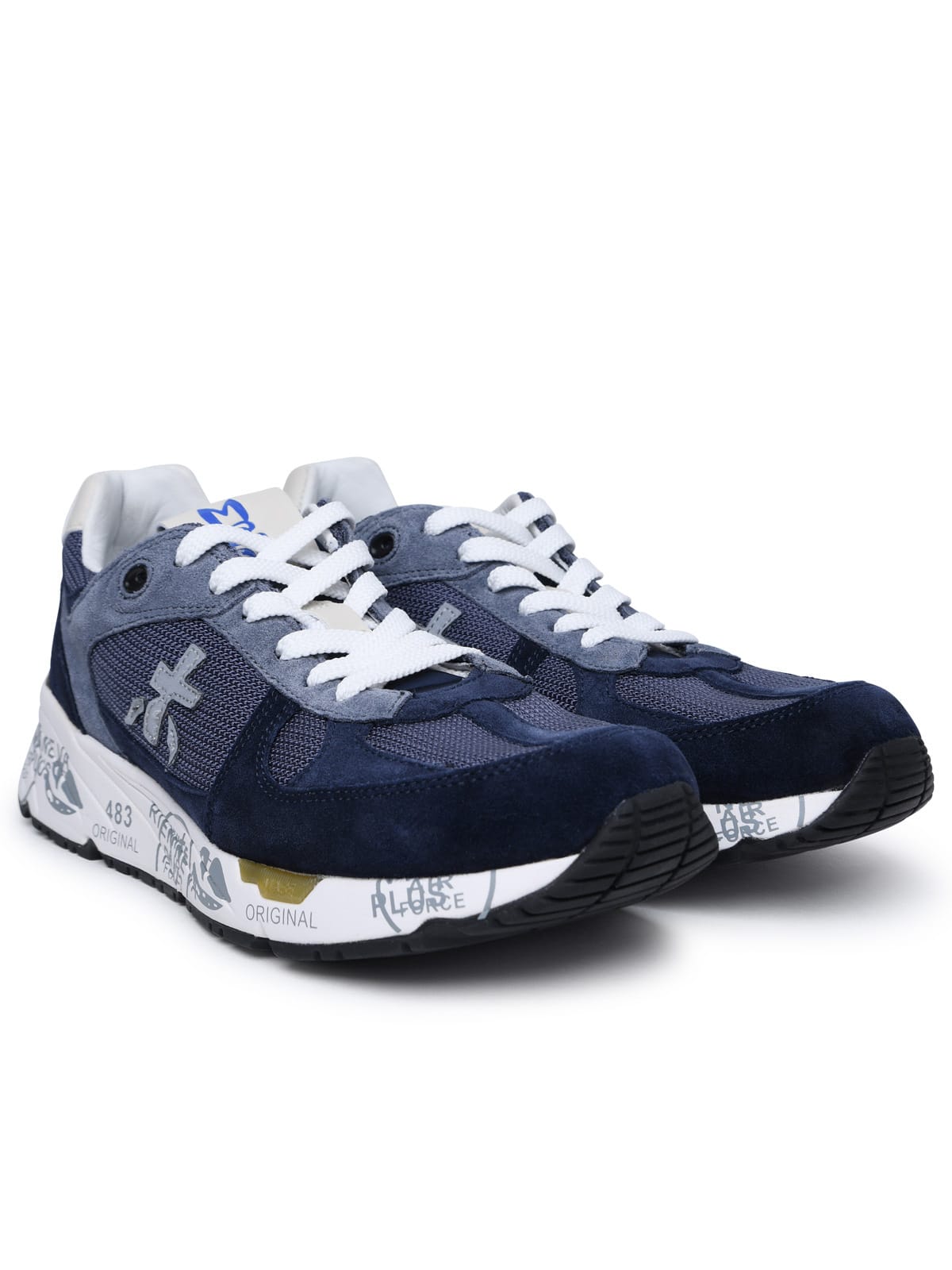 Shop Premiata Mase Blue Leather And Fabric Sneakers