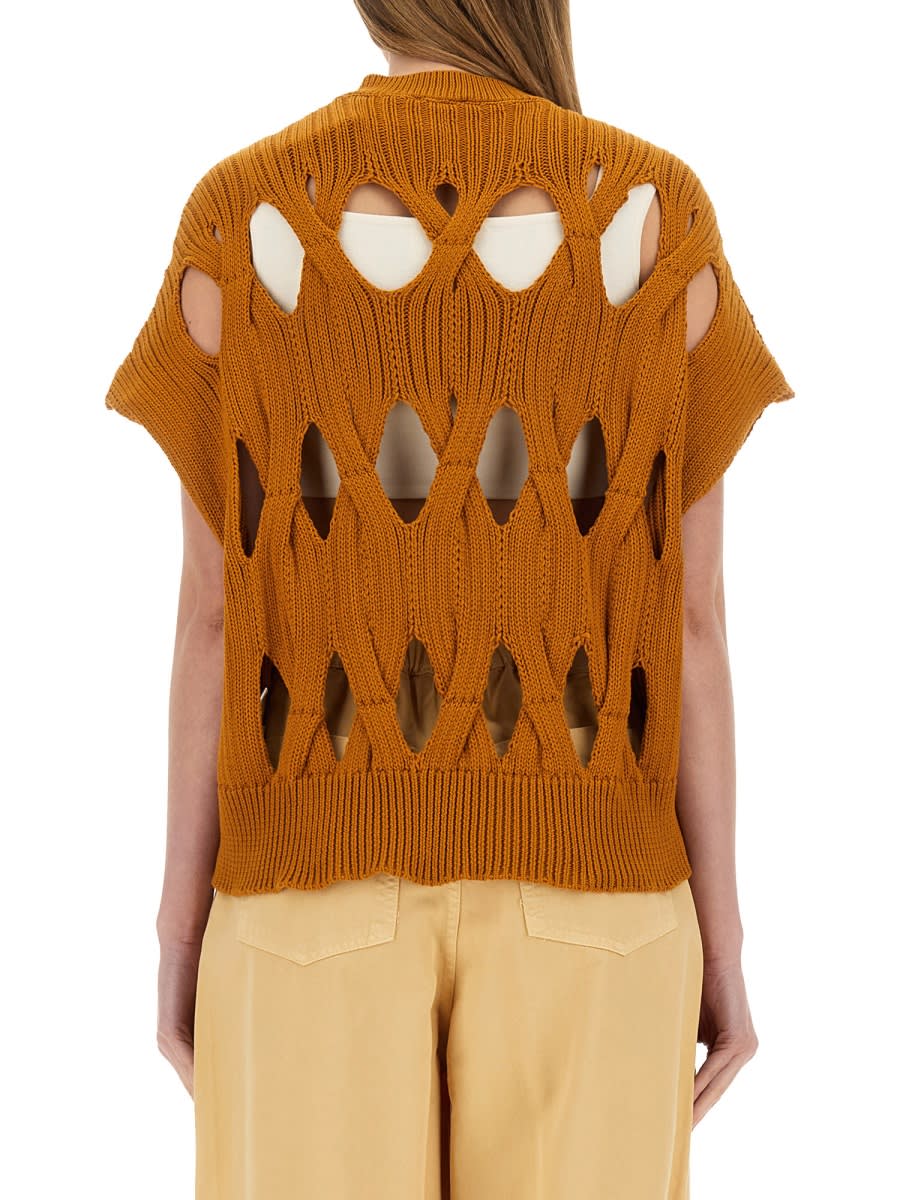 Alysi Hollow Knit Sweater In Orange