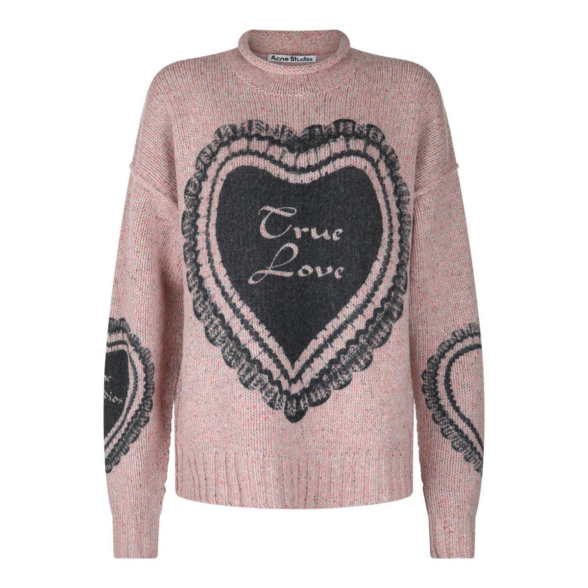 Shop Acne Studios Heart Printed Drop Shoulder Jumper In Faded Pink