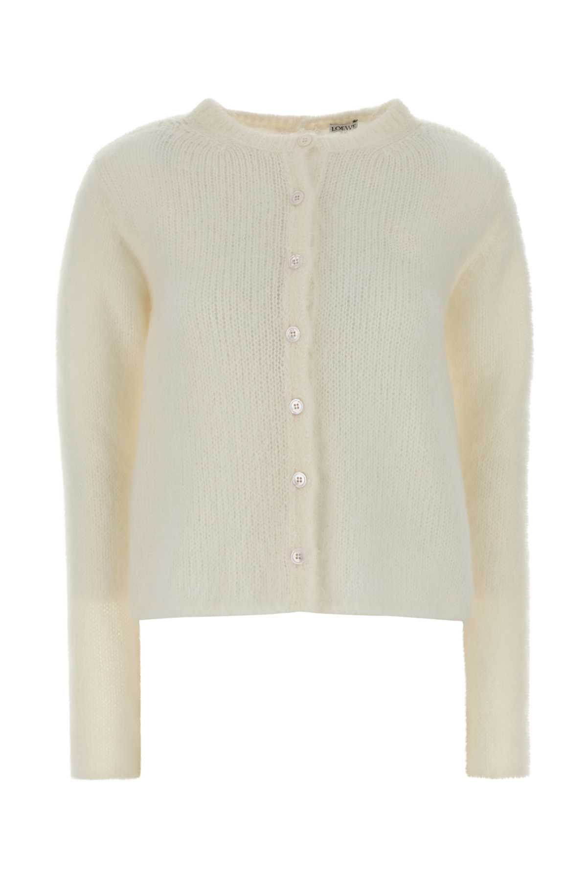 Loewe Stretch Mohair Blend Cardigan With Long Sleeves In Neutral