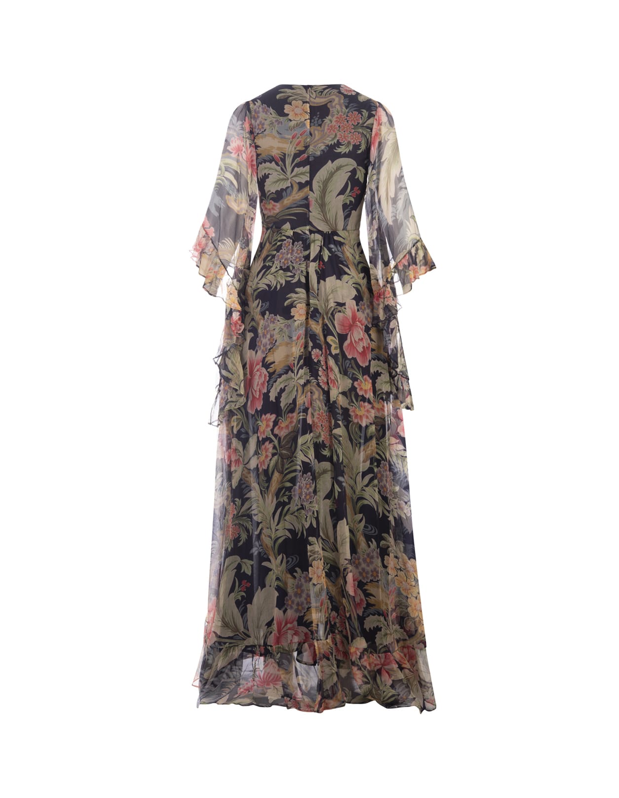 Shop Etro Navy Blue Printed Silk Maxi Dress In Black