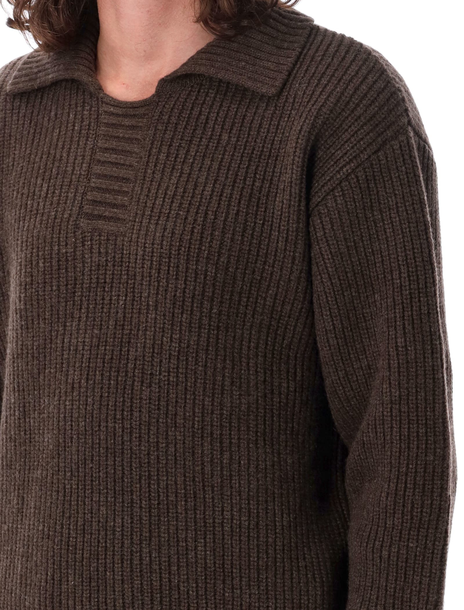 Shop Mfpen Ribbed Polo Sweater In Dark Brown