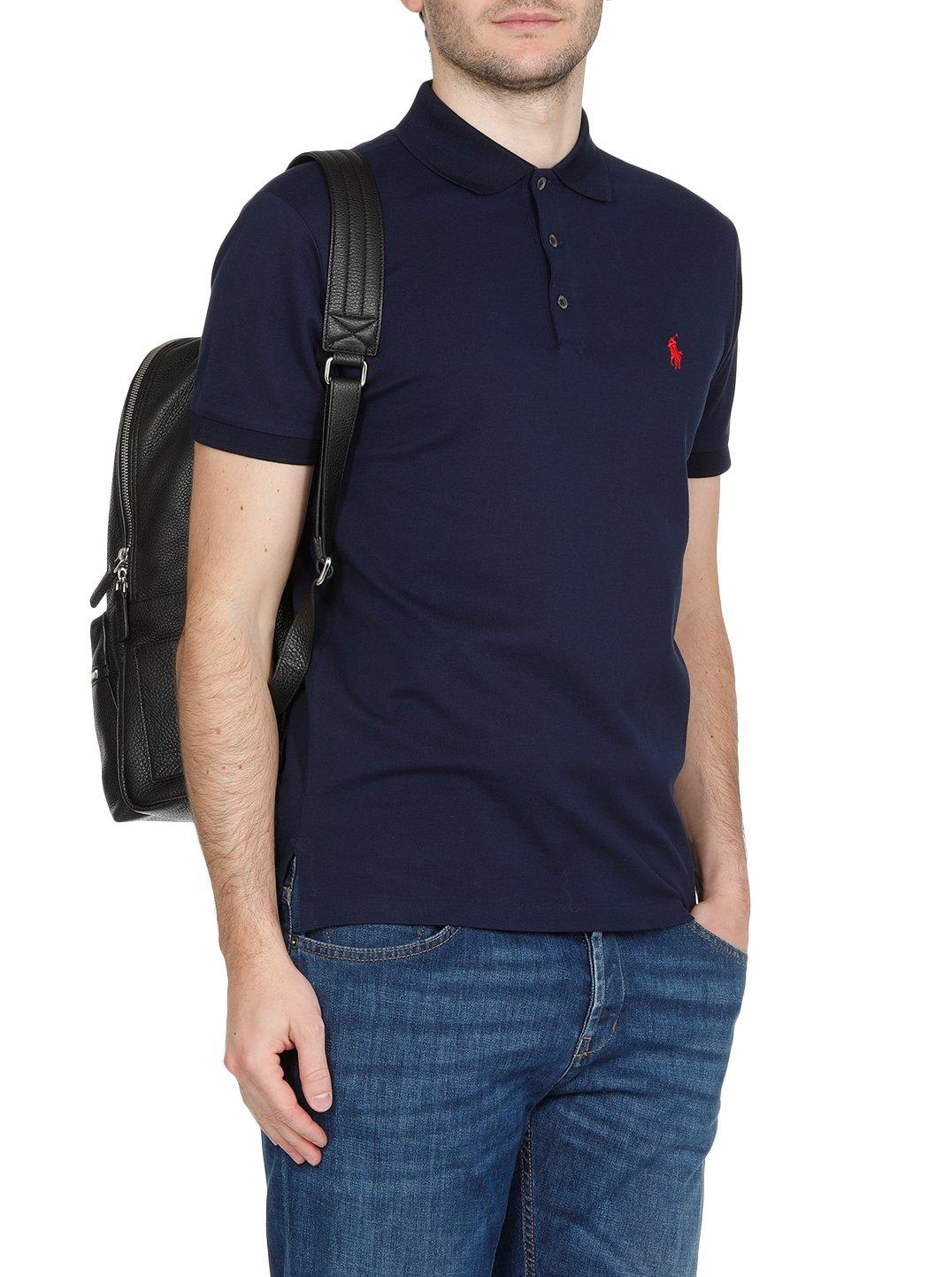 Shop Polo Ralph Lauren Logo Embroidered Slim-fit Polo Shirt Shirt In Bleu
