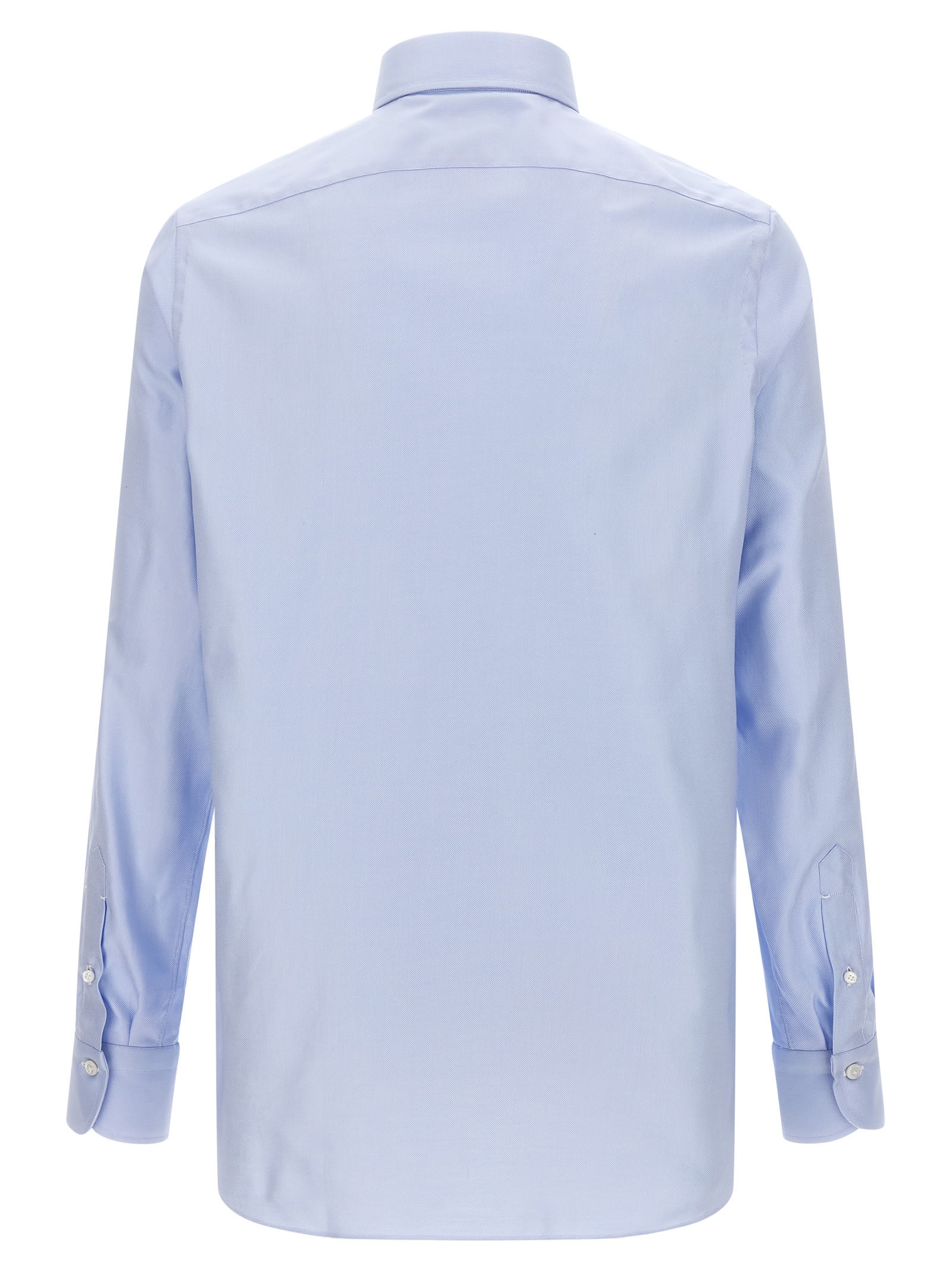 Finamore 1925 Classic Shirt In Light Blue Cotton Classic Collar In Blue