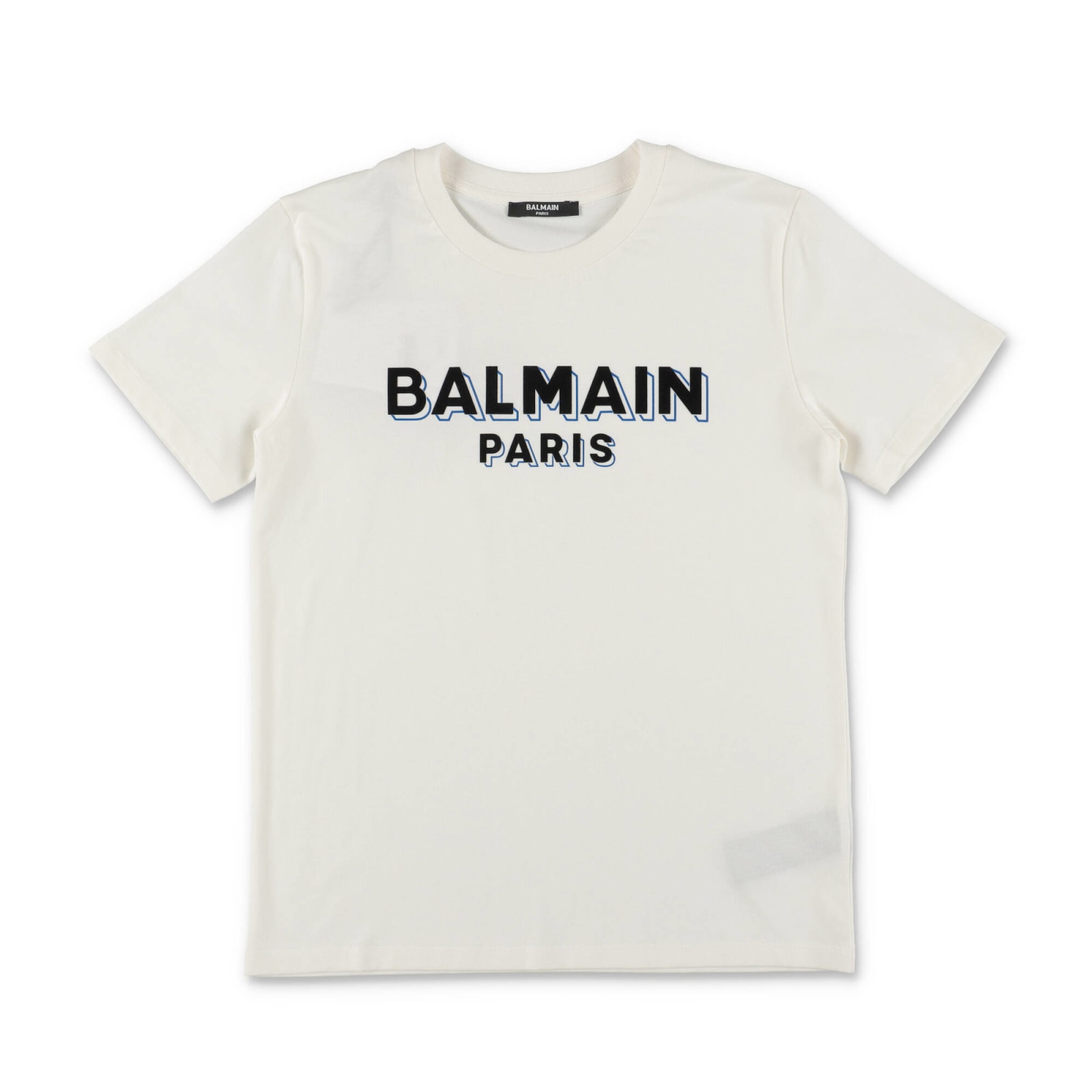 Balmain Kids'  T-shirt Bianca In Jersey Di Cotone Bambino In Nero